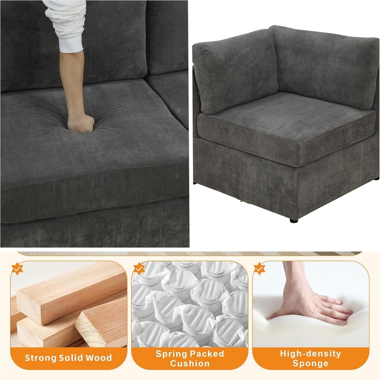 Sectional Couches Sofa for Living Room, 101″ Modern L Shaped Couch with Arm Chair, Comfy Modular Sectional Sofa for Bedroom Small Spaces, Brown