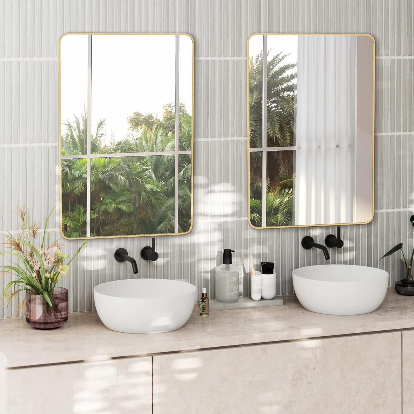 Delma Bathroom Mirror, Black Framed Bathroom Mirror for Over Sink, High-Definition Vanity Mirror, Versatile Mirror for Bathroom, Hangs Horizontally or Vertically(30x20, Gold)