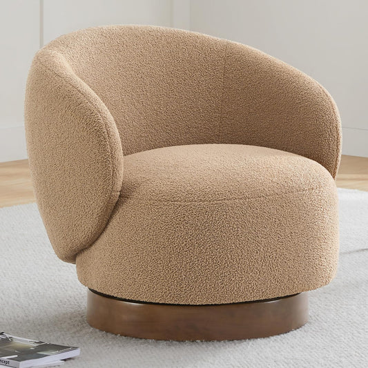 Swivel Accent Chair Round Barrel Armchair Upholstered Performance Fabric for Living Room Bedroom Waitingroom,1 Box,Sand