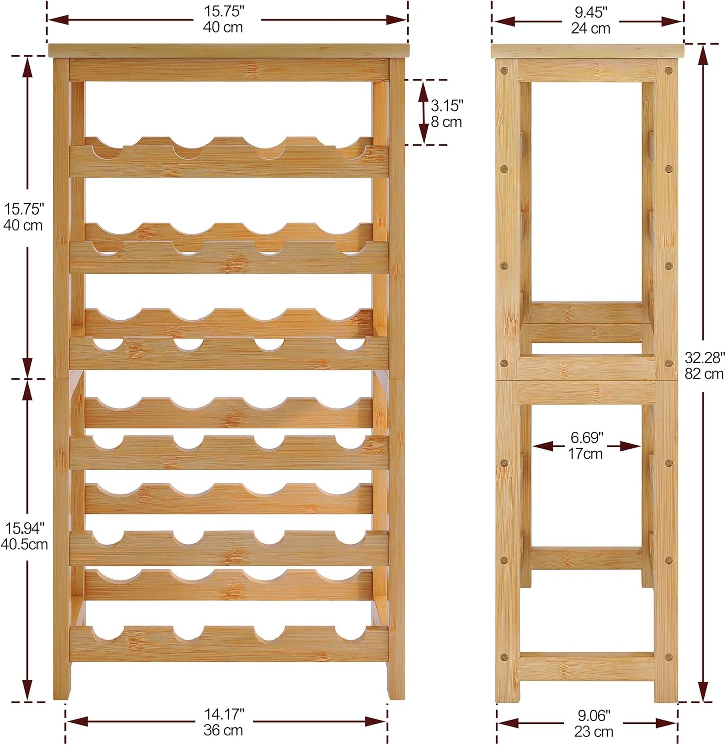 24 Bottles Floor Wine Rack with Tabletop, 6 Tier Bamboo Wine Display Storage Shelves, Wave Bars Freestanding Wine Bottle Organizer Shelf for Kitchen Pantry Cellar, Natural