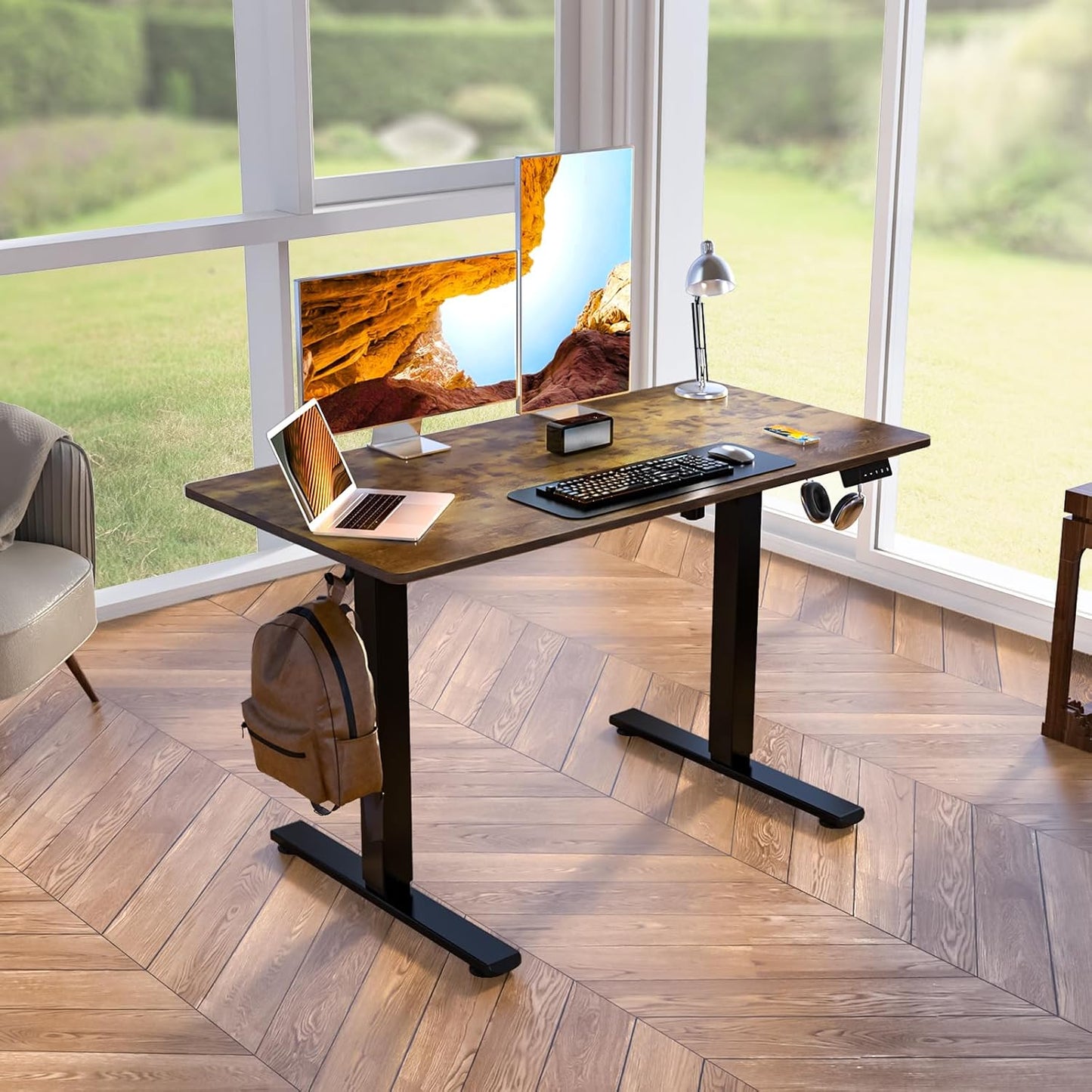 Kingant Standing Desk Height Adjustable Electric Stand Up Desks [48 x 24 Inch] - Ergonomic Sit Stand Desk Rising Desks for Home Office Computer Desk Stand Desk Workstation with Cable Management