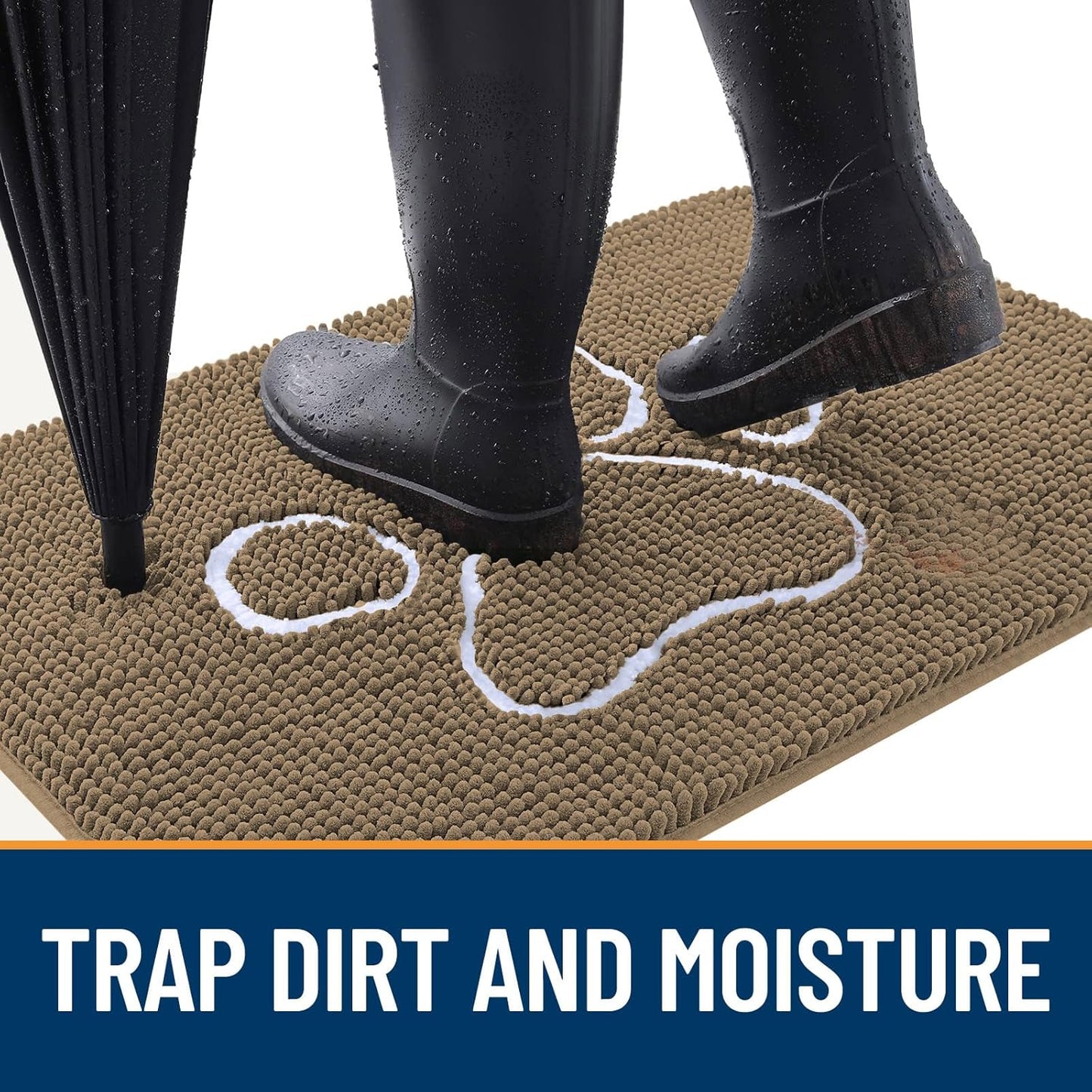 OLANLY Door Mat for Muddy Dog Paws 59x35, Ultra Absorbent Chenille Mud Doormat with Paw Print Design, Non-Slip Washable Doormat for Indoor Entryway, Quick-Dry Pet Bed Mats for Dirty Dogs, Tan