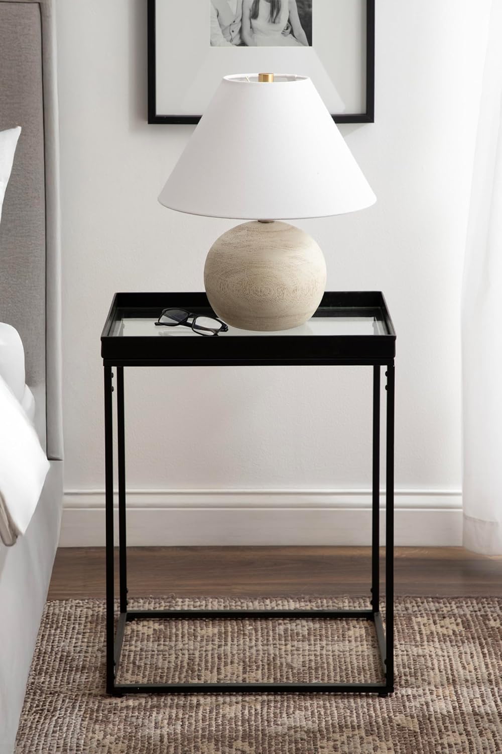 Kate and Laurel Lonsdale Modern Glass Narrow End Table; 18 x 12 x 24; Clear Glass and Black; Decorative Contemporary Glass and Metal Side Table for Use as Bedroom Nightstand or Living Room Accent