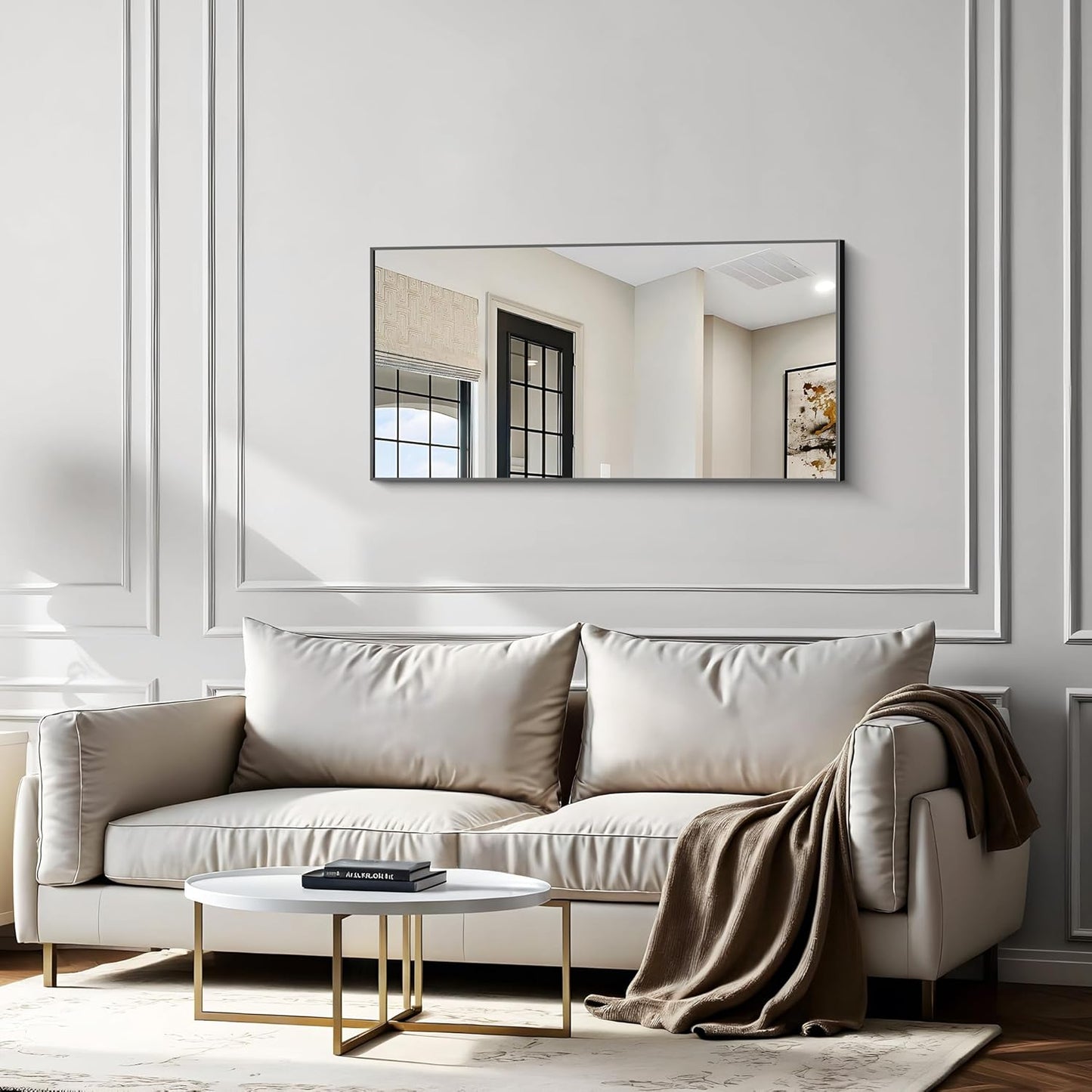 24x48 Inch Large Black Mirror for Bathroom, Black Framed Bathroom Mirror, Bathroom Mirror for Wall Over Sink, Rectangle Wall Mirror for Living Room, Bedroom, Bathroom, Hangs Horizontally or Vertically