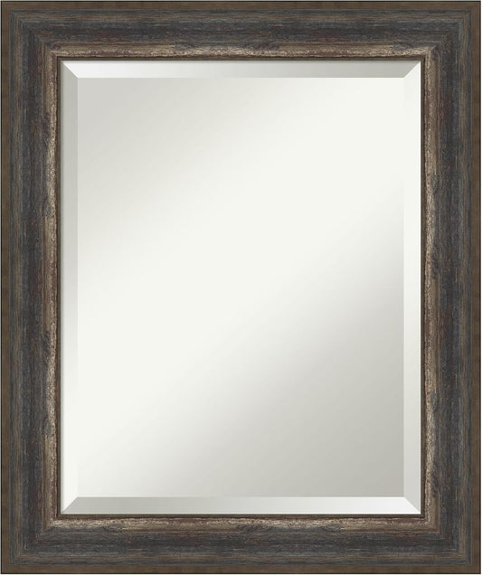 Amanti Art Brown Wall Mirror 25x21 Alta Rustic Char Rectangle Bathroom Mirror for Wall Decor Living Room, Small Rustic Farmhouse Frame, Hangs Horizonally and Vertically, Bathroom Decor, Beveled Edge