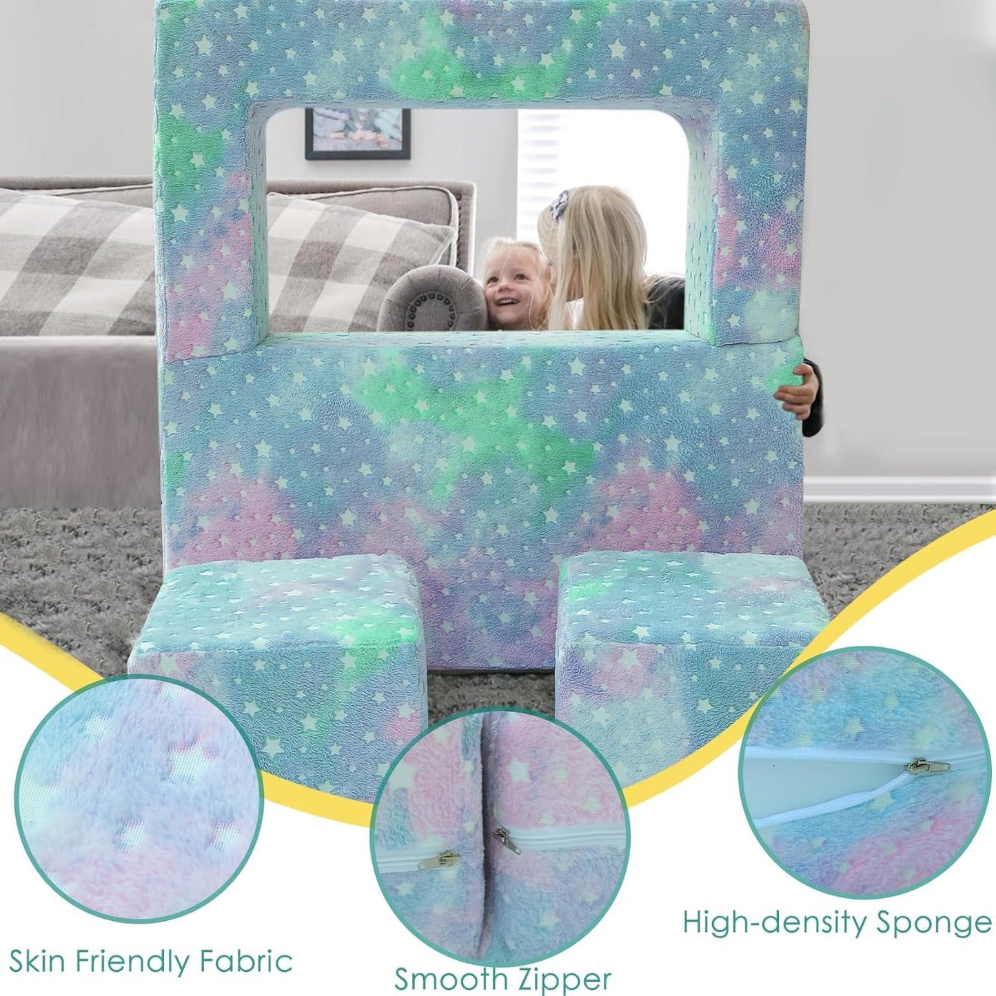 MeMoreCool Kids Play Couch for Playroom, Toddler Glow in Dark Sofa, Modular Bedroom Furniture