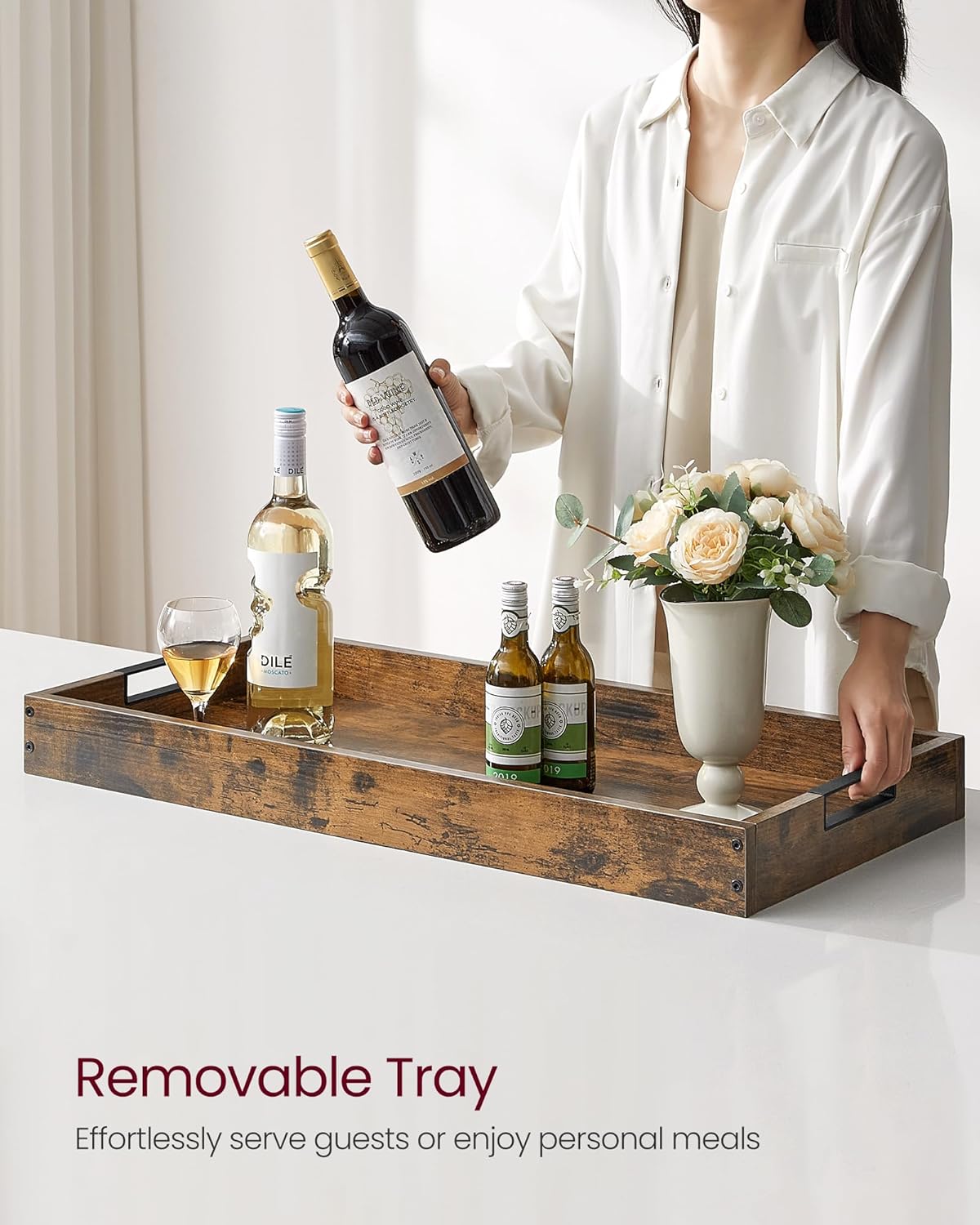 VASAGLE Kitchen Serving Cart with Removable Tray, 3-Tier Kitchen Utility Cart on Wheels with Storage, with Brakes, Leveling Feet, 15.7 x 34.6 x 37.8 Inches, Rustic Brown and Black ULRC093B01