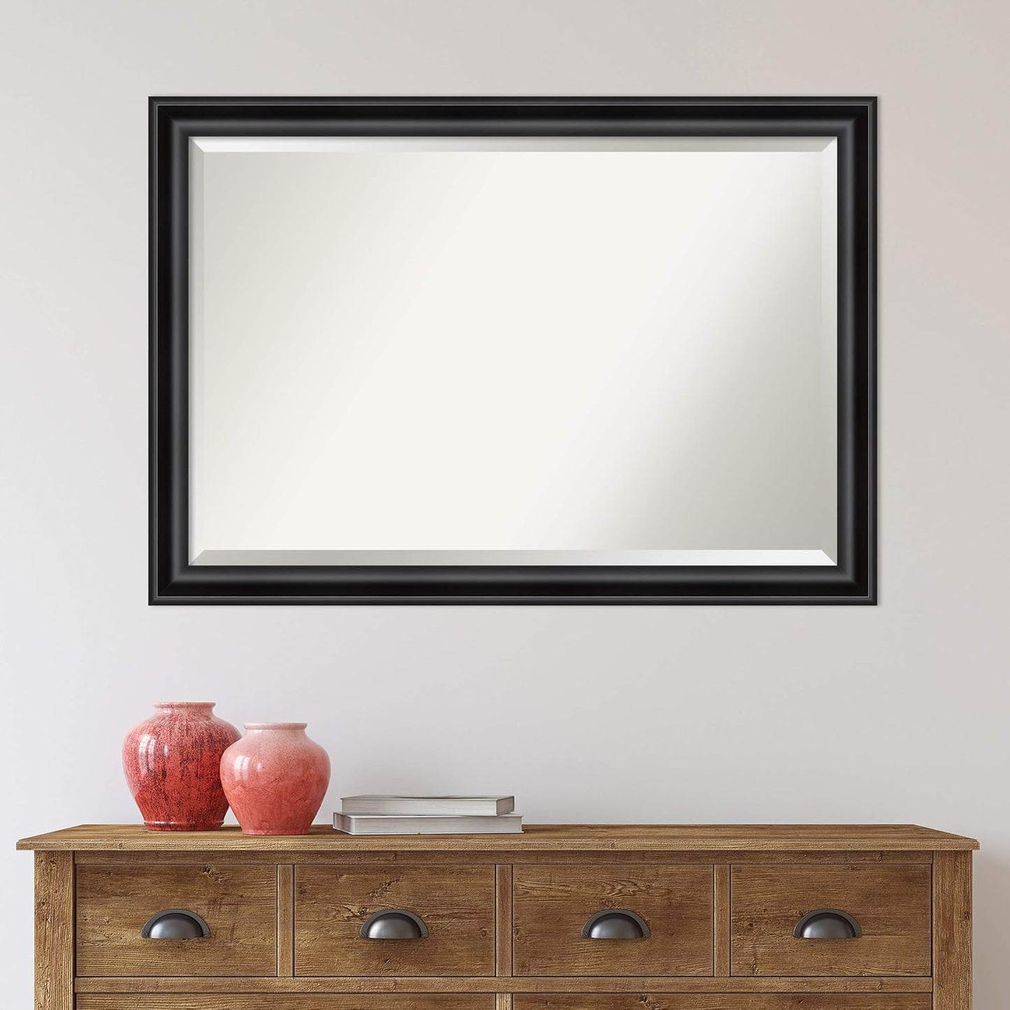 Amanti Art Black Bathroom Mirror for Over Sink, 28x40 Grand Black Narrow Rectangle Vanity Mirror, Large Casual Frame, Hangs Horizonally and Vertically, Bathroom Wall Decor, Beveled Edge