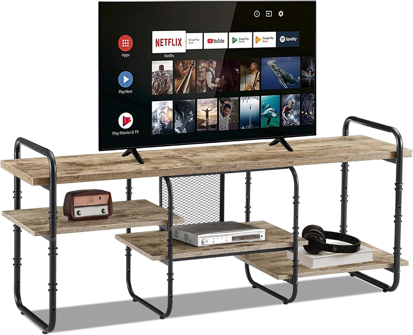 VECELO TV Stands for 55 Inch,Entertainment Center/Media Console Table with Adjustable Storage Shelves for Living Room/Bedroom,Grey