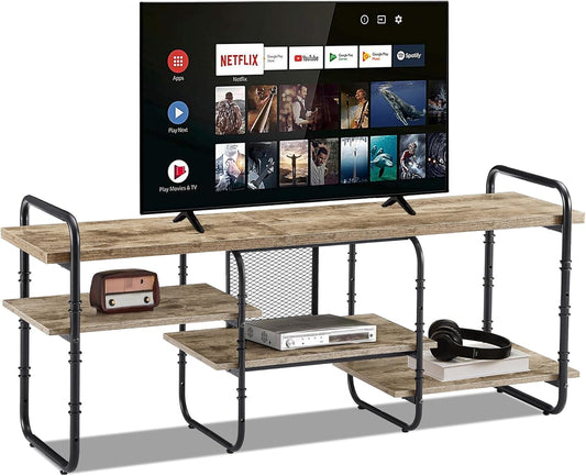 VECELO TV Stands for 55 Inch,Entertainment Center/Media Console Table with Adjustable Storage Shelves for Living Room/Bedroom,Grey