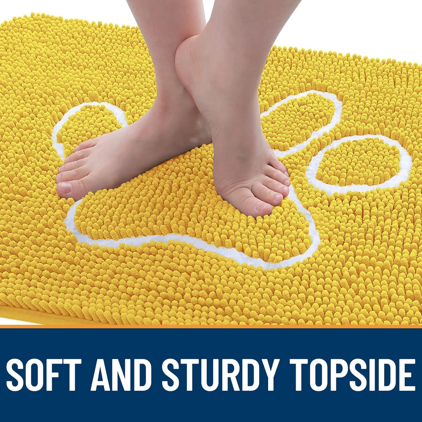 OLANLY Door Mat for Muddy Dog Paws 30x20, Ultra Absorbent Chenille Mud Doormat with Paw Print Design, Non-Slip Washable Doormat for Indoor Entryway, Quick-Dry Pet Bed Mats for Dirty Dogs, Yellow