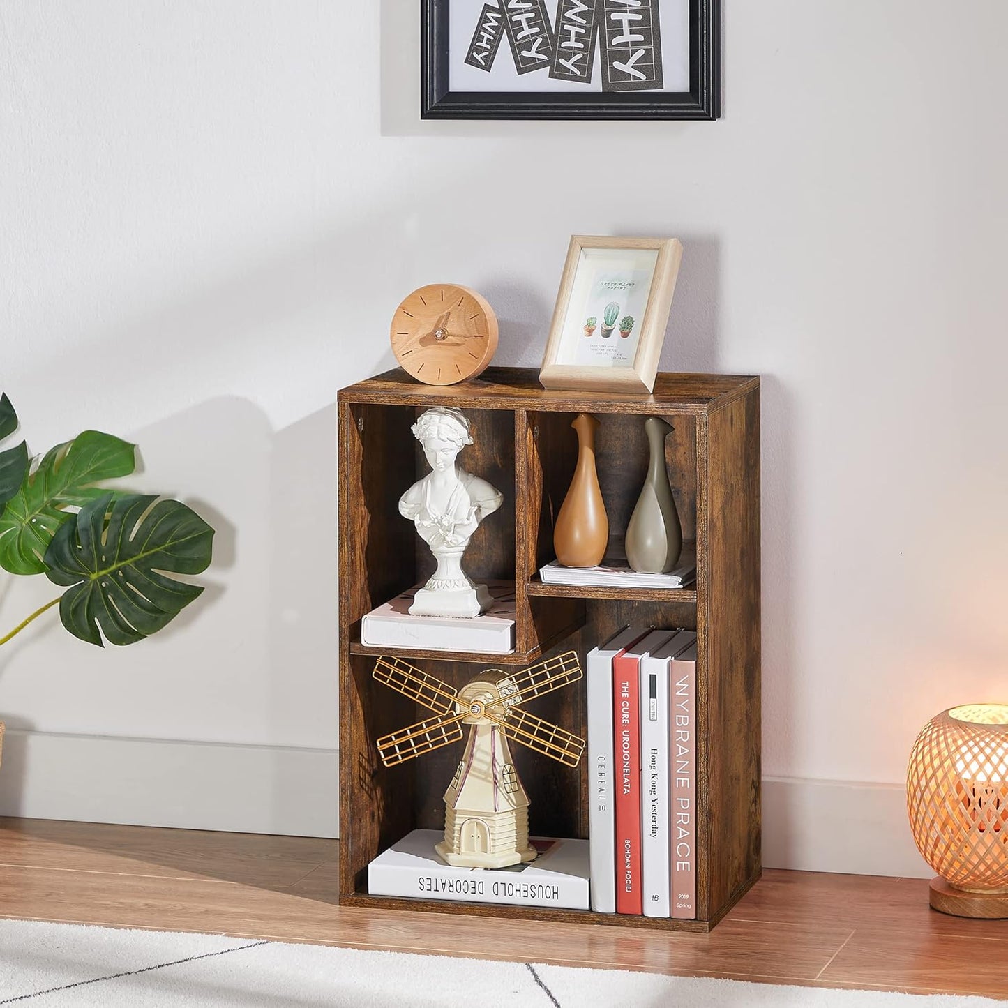 VECELO 3-Cube Small Bookshelf, Modern Bookcases with Shelves Height Up to 12.8 Inches, Suit for Common Size Textbook, Vertical or Horizontal, Cubby Storage Organizer,Rustic Brown