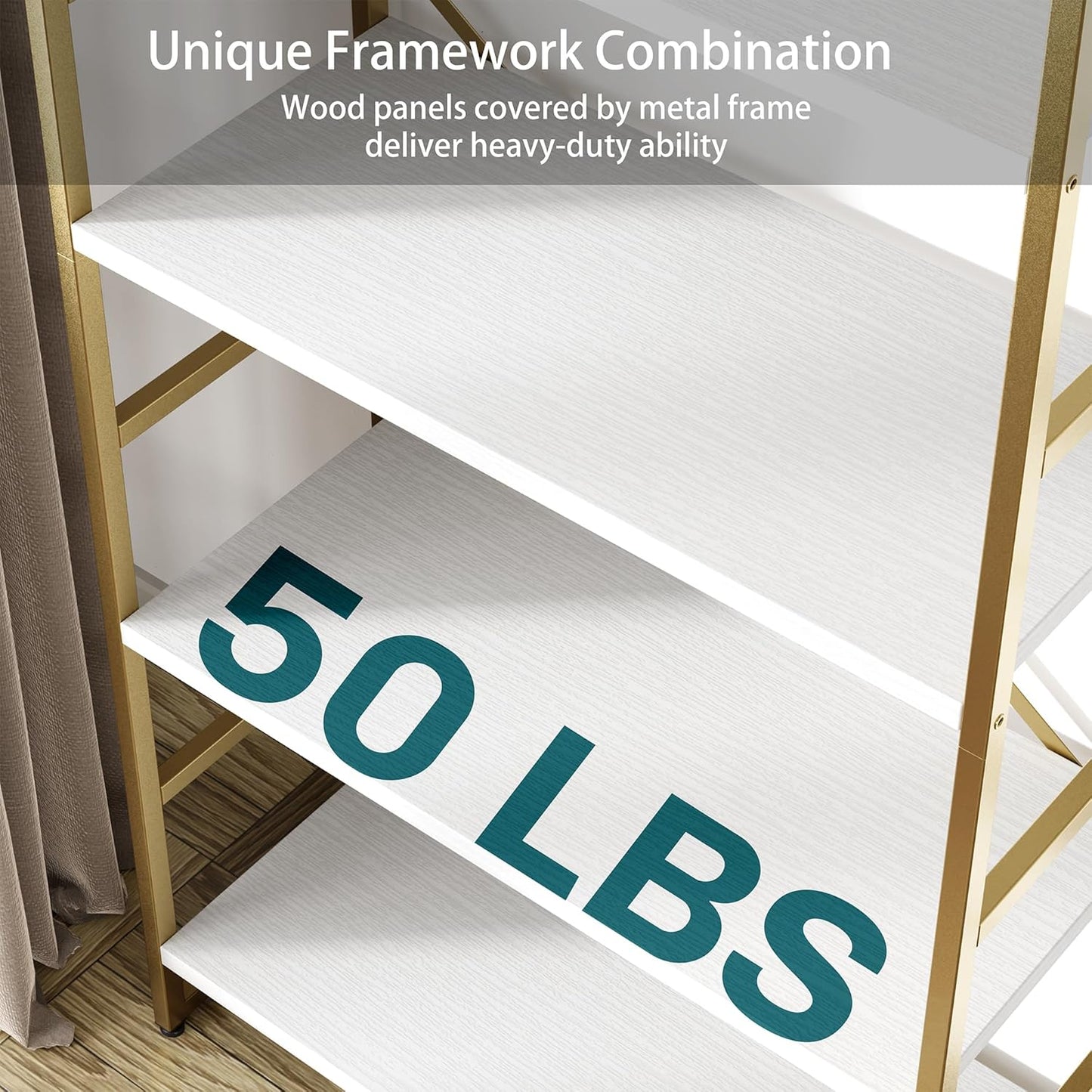 Shintenchi Bookshelf, Arched Bookshelf 5 Tier Bookcase Shelf for CDs/Books, Home Office Bookcase Shelf Storage Organizer, Modern Book Shelf for Bedroom/Living Room, Gold