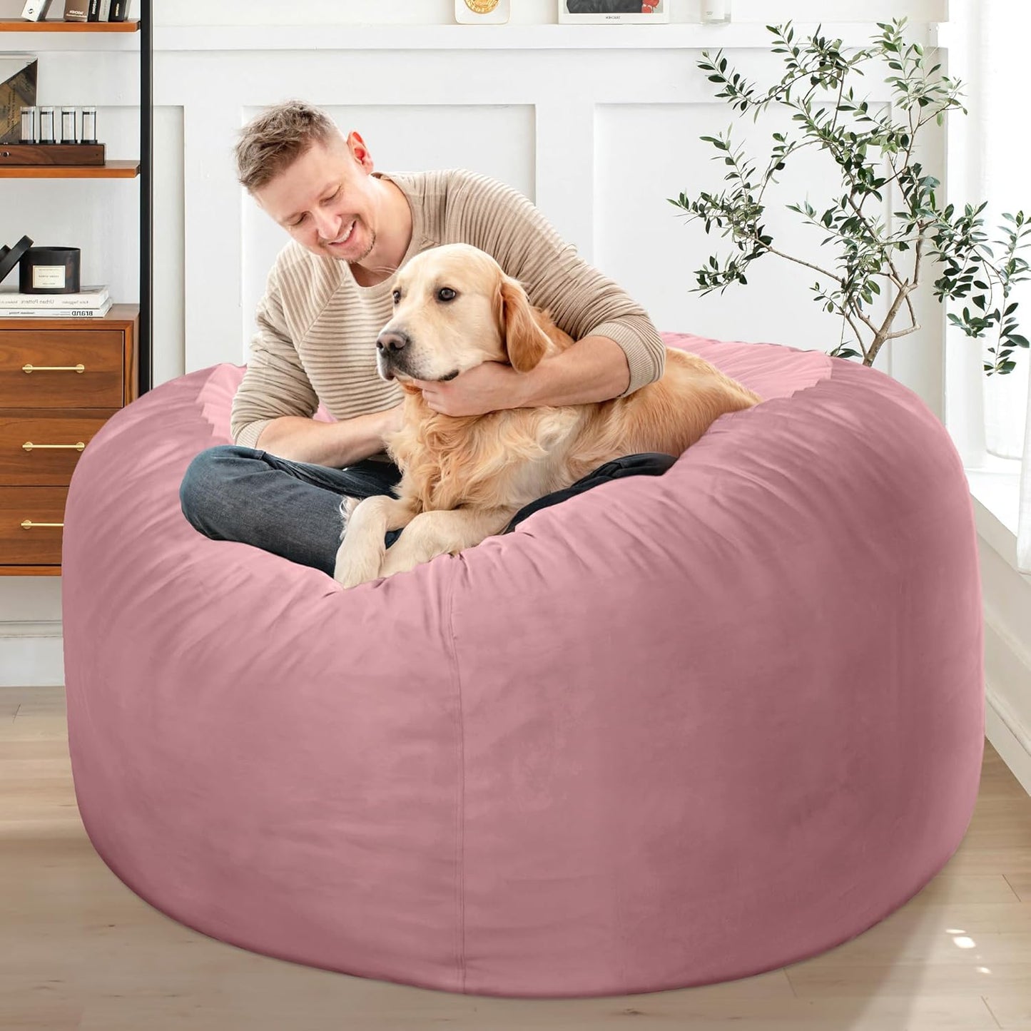 HABUTWAY Bean Bag Chair: Giant 4' Memory Foam Furniture Bean Bag Chairs for Adults with Microfiber Cover 4Ft (Soft Pink)