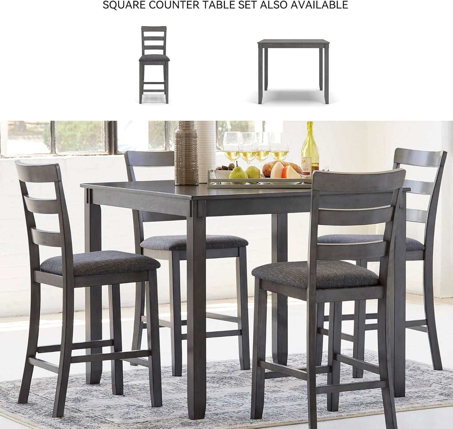 Signature Design by Ashley Bridson Modern 6 Piece Dining Set, Includes Dining Table, 4 Chairs & Bench, Gray