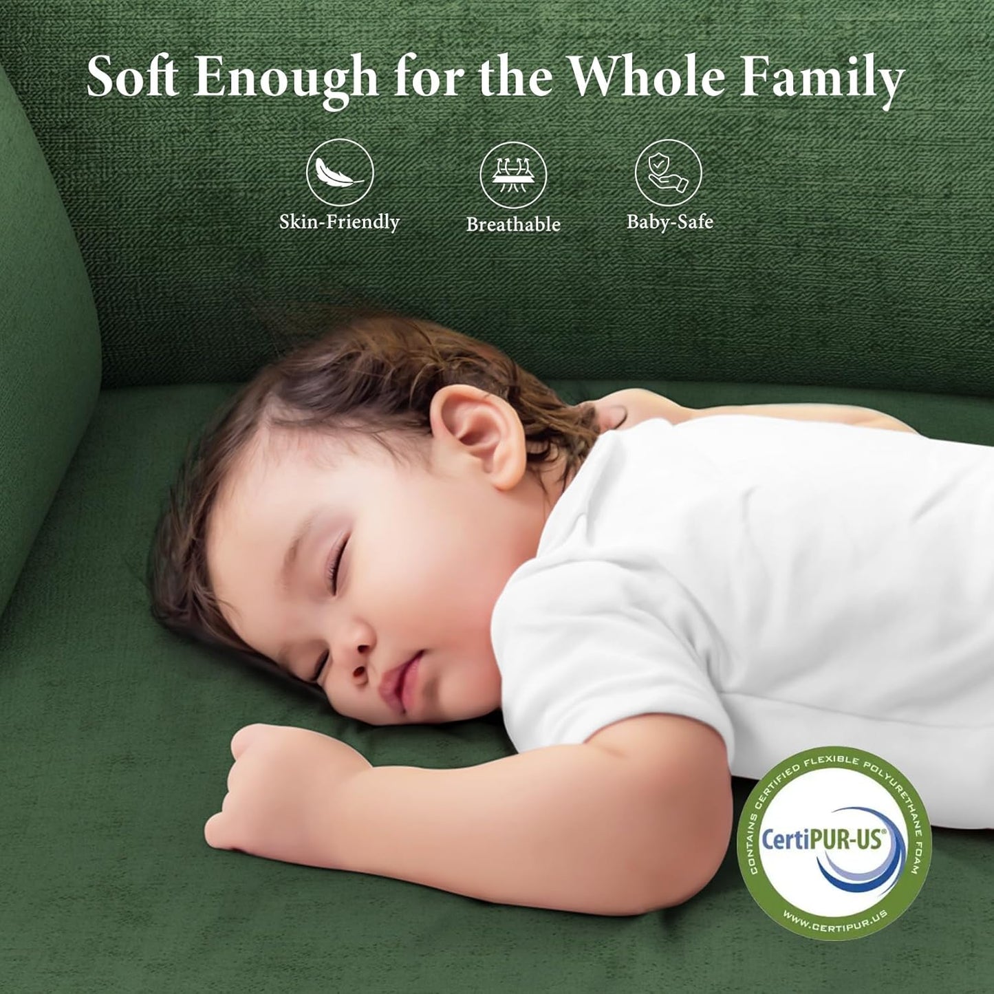 Vesgantti 106" Cloud Couch Sectional Modular Sofa, Deep Seat Comfy Cloud Couch Chenille Memory Foam Sofa Modular Couches for Living Room Bedroom, No Assembly Required (Green, Left-Facing Chaise)