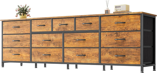 Huuger 70 Inch Dresser for Bedroom, TV Stand for 65, 75, 80 Inch TV, 13 Fabric Drawer Long Dresser, Large Entertainment Center for Bedroom, Wide Chest of Drawer with Storage, Retro Brown