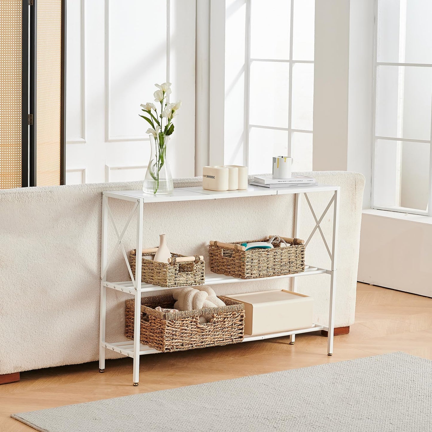 Wimarsbon Console Table,Multifunctional Sofa Side Table with Shelves,Behind Couch TV Tables with Metal Frame,Accent Display Stand for Hallway,Entrance (41.9" 3-Layer White Frame)