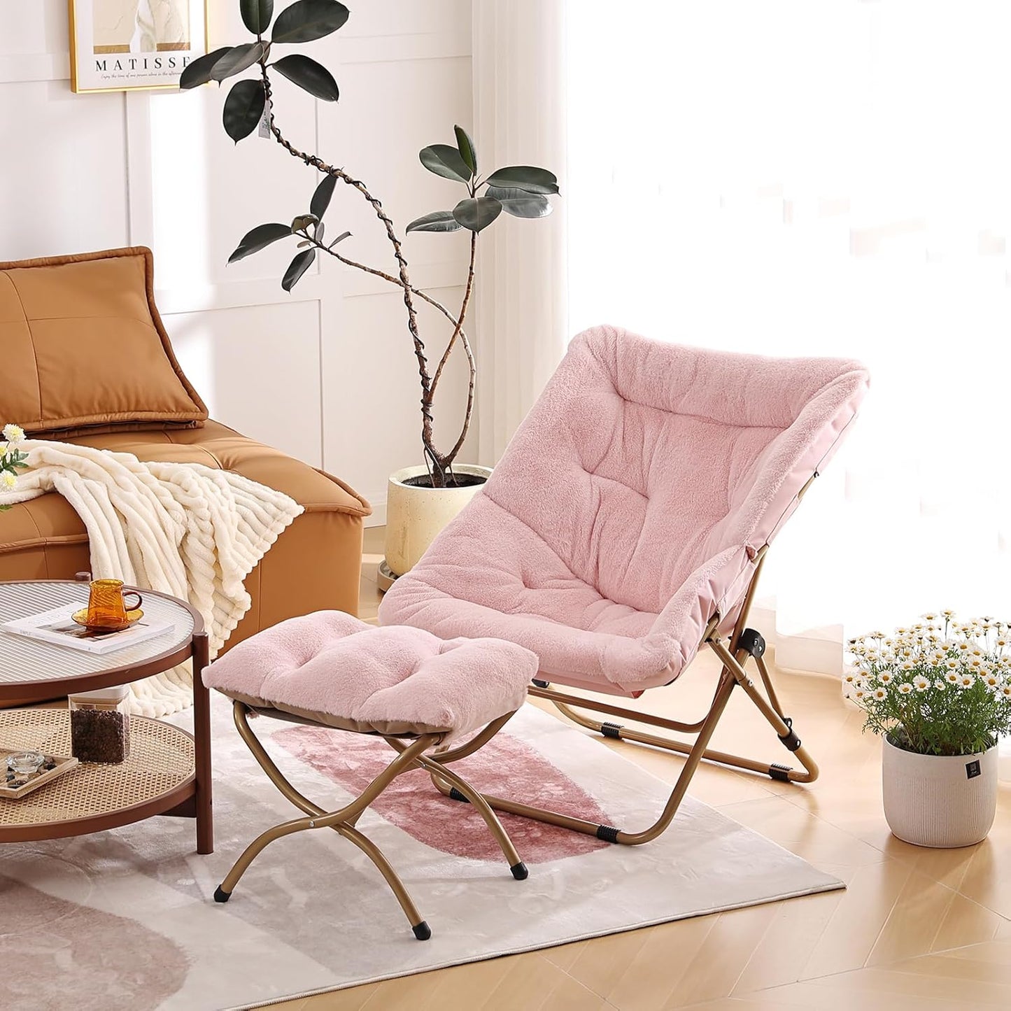 Comfy Folded Chair, Soft Faux Fur Oversized Folding Chair, Flexible Lounge Lazy Chair for Kids Girls Teens Adults, Moon Chair for Dorm Rooms, Bedroom, Living Room