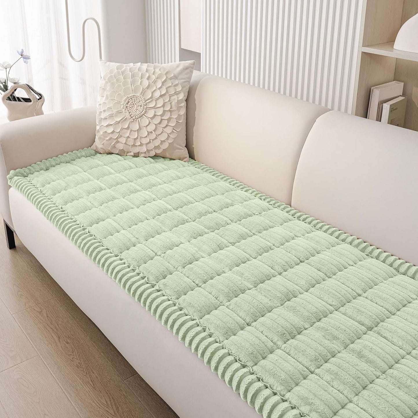 Smiry Couch Cover for Dogs Washable, Non Slip Fuzzy Pet Couch Covers for 3 Cushion Sofa Pet Friendly, Thick Soft Sofa Slipcovers Cushion Protector (Green, 27.6" x 59")