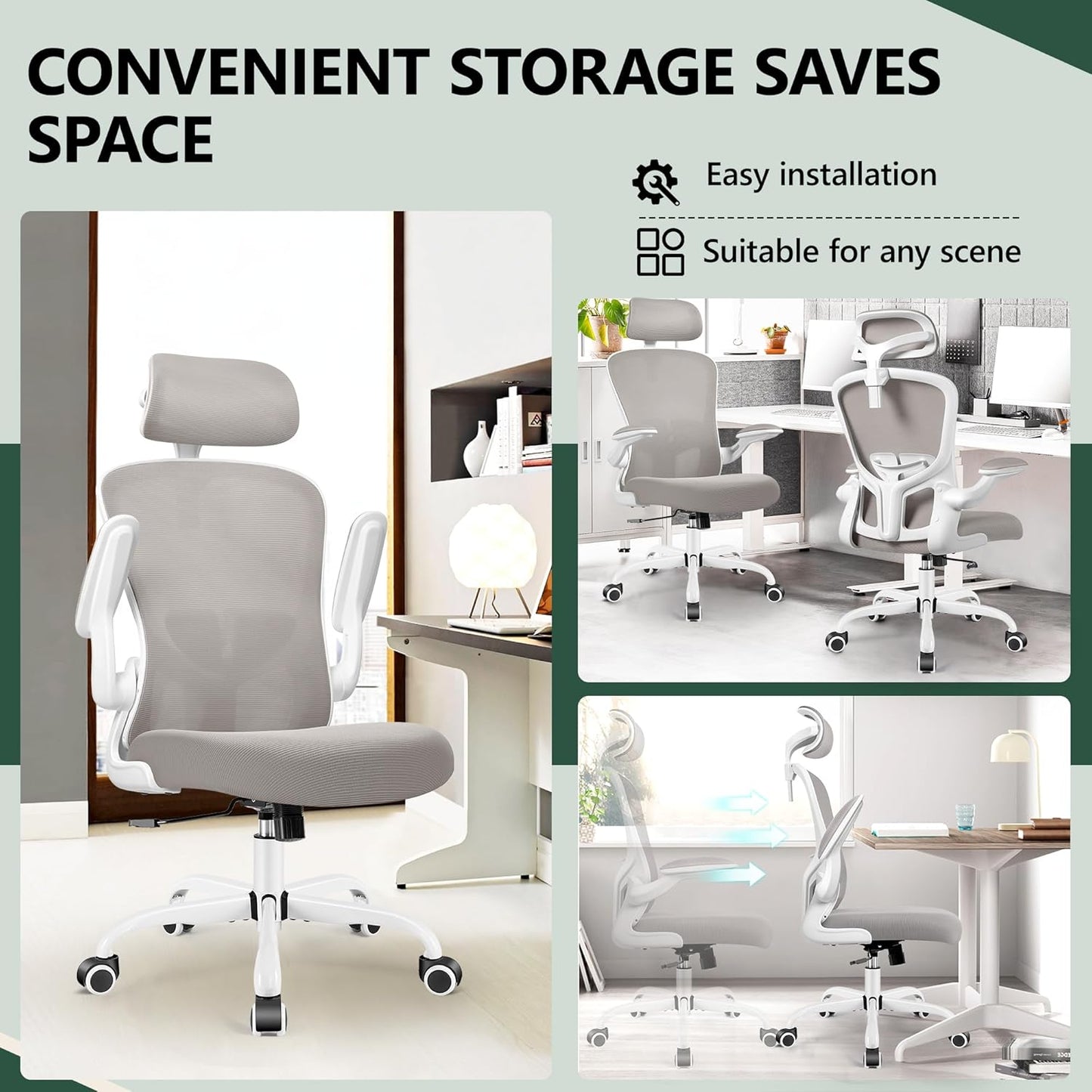 FelixKing Ergonomic Office Chair, Headrest Desk Chair with Adjustable Lumbar Support, Home Office Swivel Task Chair with High Back and Armrest, Adjustable Height Gaming Chair (Gray)