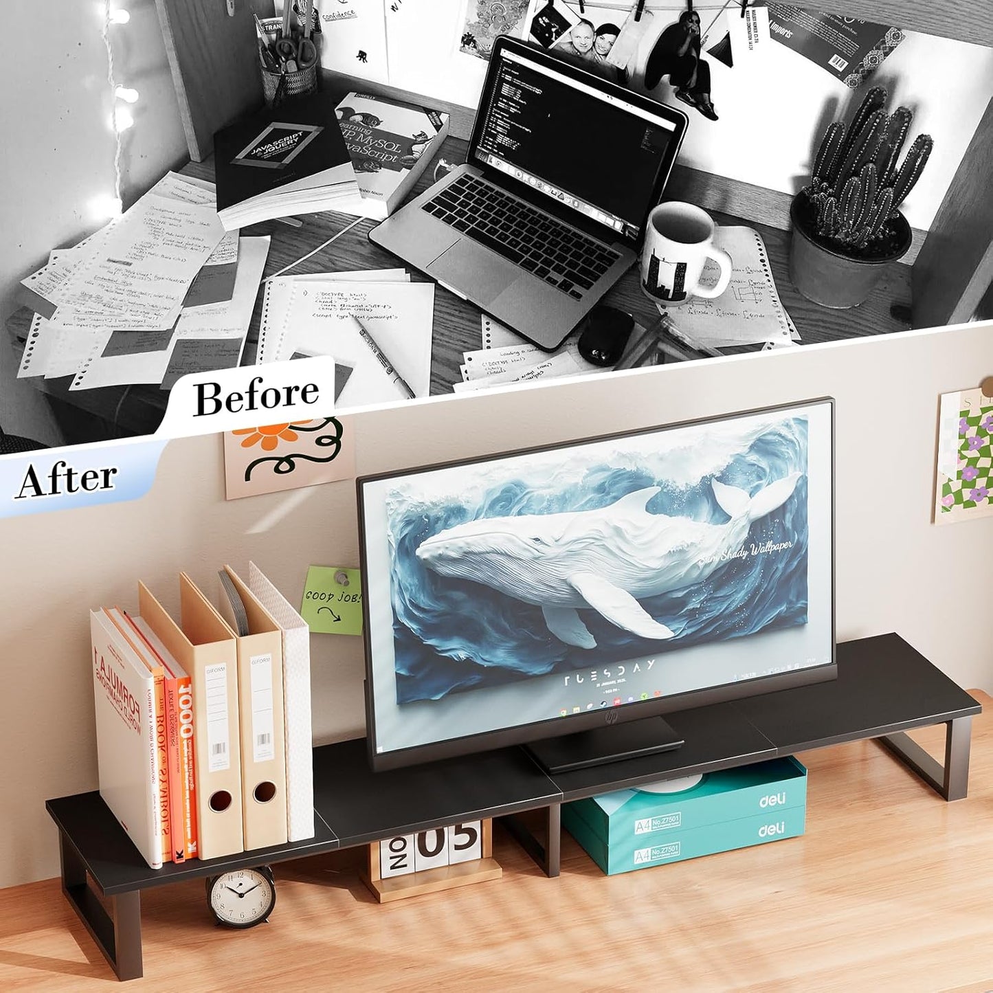 aboxoo 47" TV Riser for 32-60 inch TV, TV Riser Stand Shelf, Tabletop TV Stand Riser, Computer Monitor Table for Home Living Room, Study Office (Black)