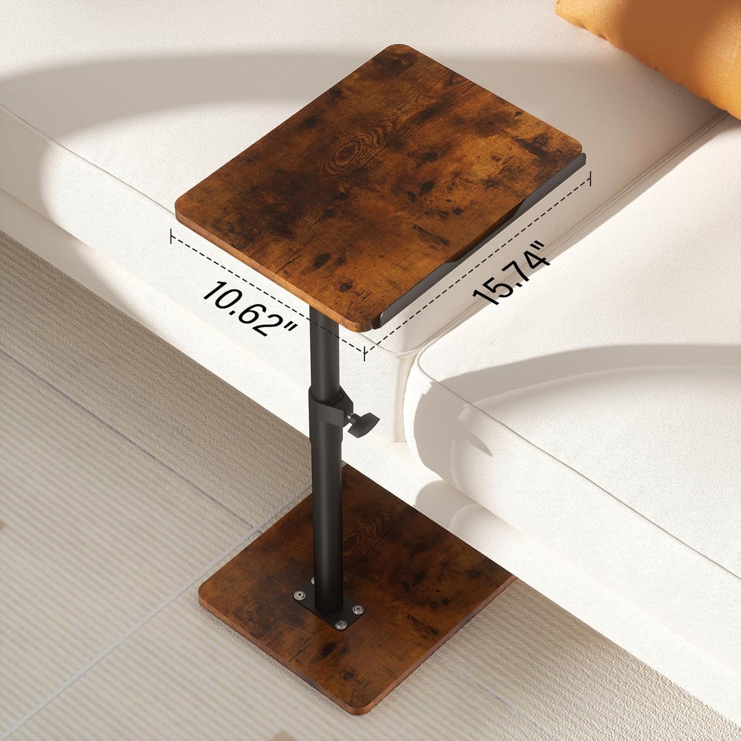 Sofa Armrest Tray Table for Couch - 360° Swivel Height Adjustable End for Small Spaces, Snack Side Table for Bed or Chair with Phone & Tablet Slot (Rich,Angle Adjustable)