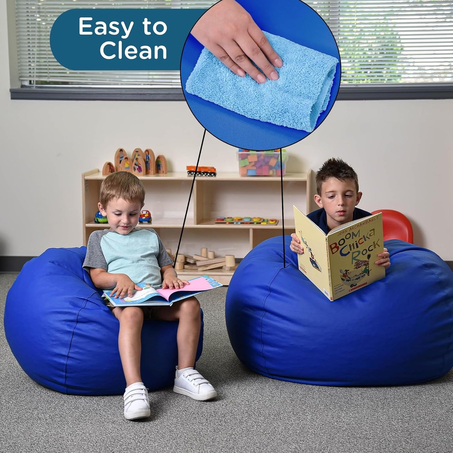 Children's Factory 26" Round Bean Bag, Bean Bag Chair with Water-Resistant Cover for Kids, Flexible Seating for Classroom Elementary, Easy to Clean, Blue