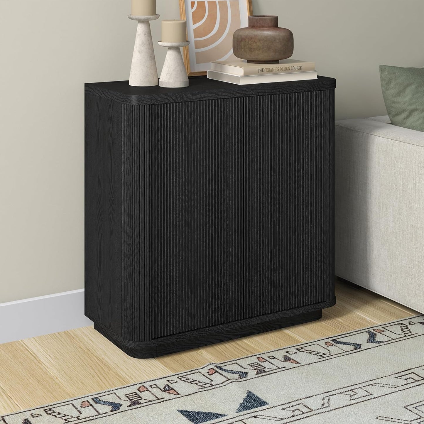 Henn&Hart 32" Wide Rectangular Accent Cabinet in Natural Black, for Home, Living Room, Bedroom, Entertainment Room, Office