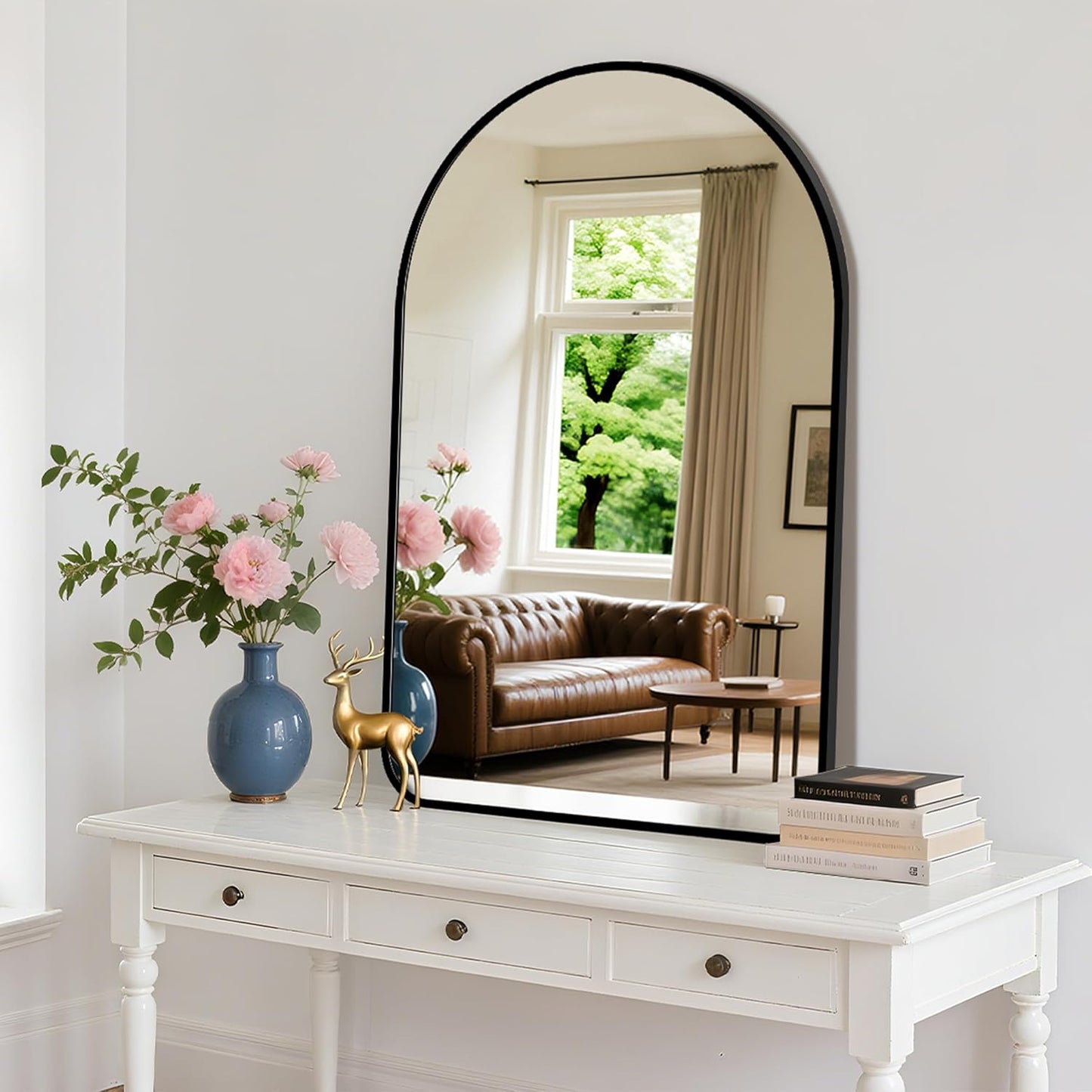 Arched Wall Mirror 24"X36", Black Bathroom Vanity Mirrors for Over Sink, Modern Farmhouse Mirror Wall Mounted, Curved Arch Design for Bedroom, Living Room & Home Decor