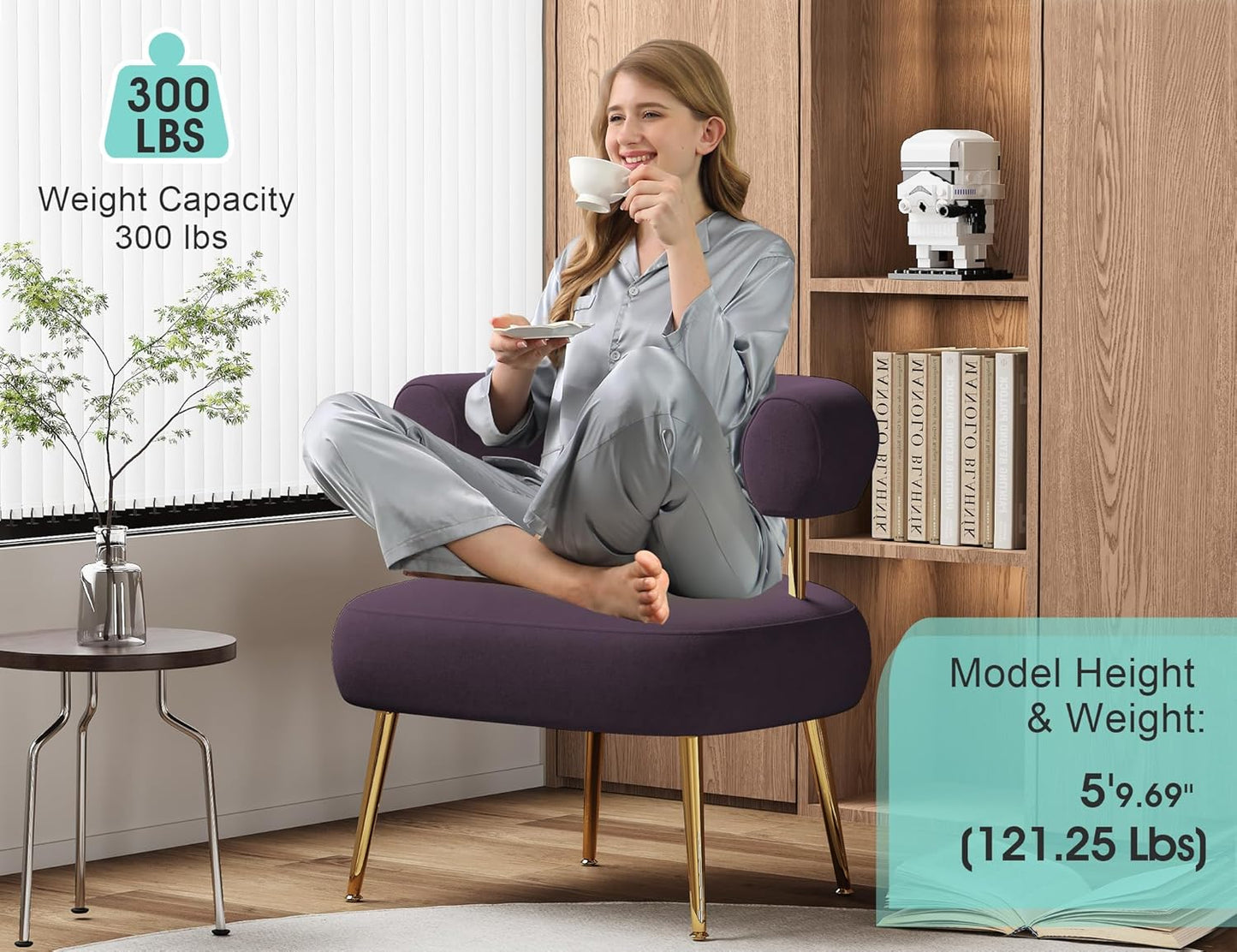 Modern Accent Chair, Round Upholstered Barrel Armchair for Small Spaces, Fluffy Side Corner Sherpa Sofa Chair for Living Room, Bedroom（Purple）