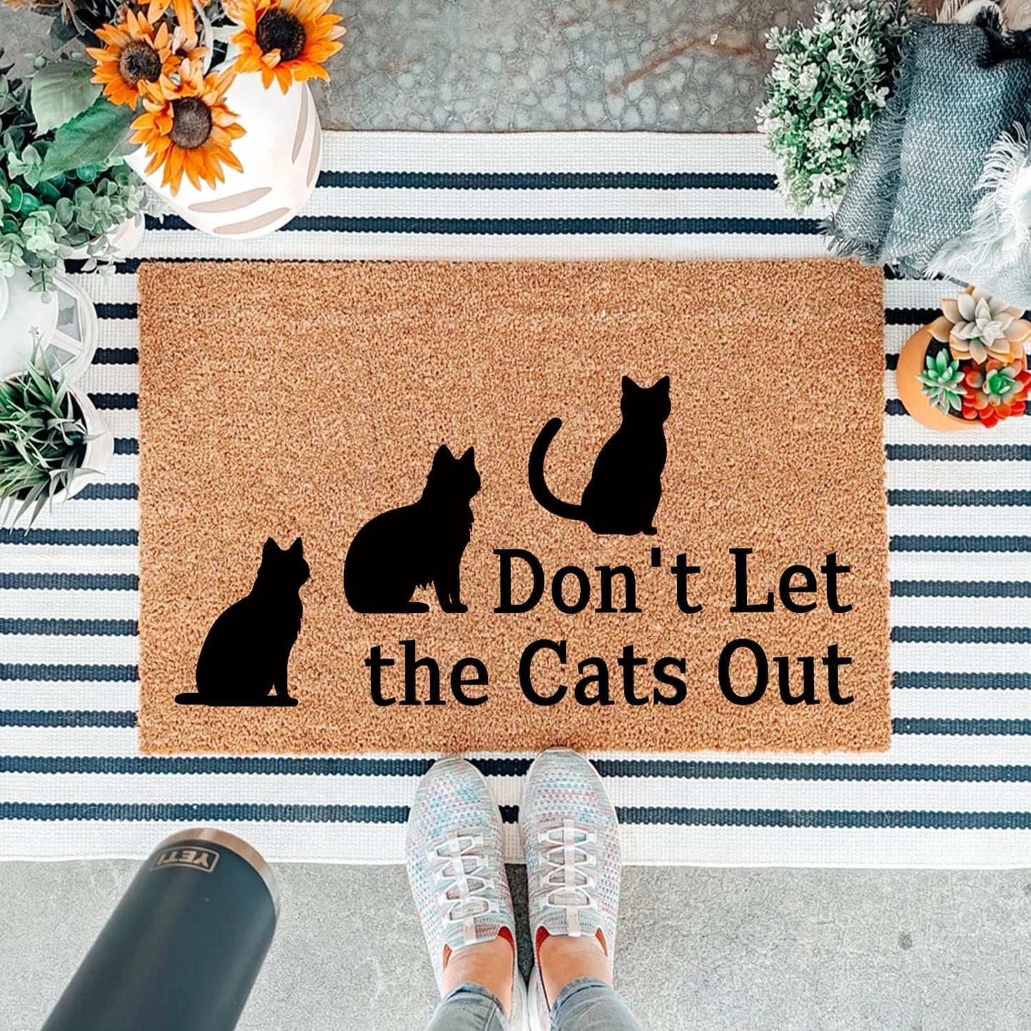 Funny Coir Doormat Don't Let The Cats Out Front Door Mat Entryway Outdoor Mats with Heavy Duty Front Porch Welcome Mats Entry Natural Coconut Brown Prank Novelty Gift Outdoor Mat 23.7x15.7 inch