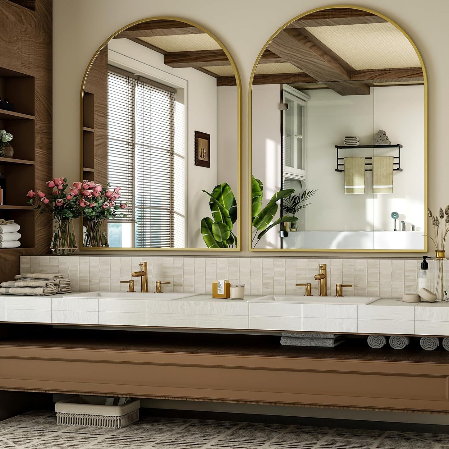 Arch Bathroom Mirror, 36x48 Inch - Wall Mounted Vanity Mirror with Aluminum Alloy Frame - Ideal for Living Room, Bedroom, Bathroom, and Entryway, Hanging or Leaning, Gold