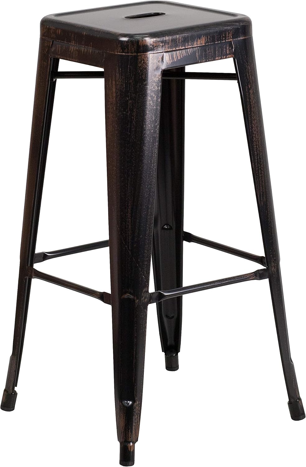Flash Furniture Commercial Grade 30" High Backless Black-Antique Gold Metal Indoor-Outdoor Barstool with Square Seat