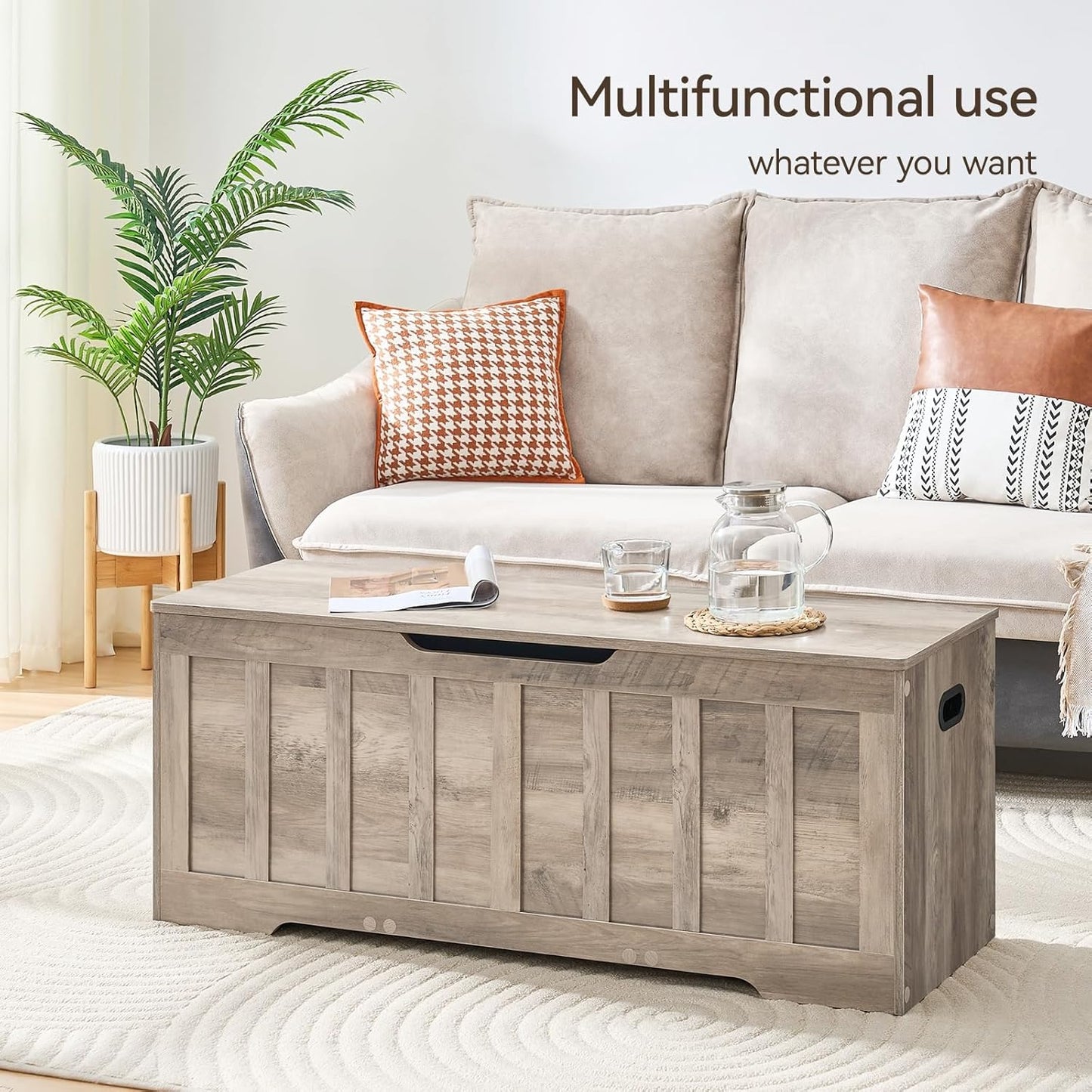 47.2" Storage Chest Extra Large,Storage Trunk with 2 Safety Hinges,Wooden Storage Bench,Shoe Bench,47.2x15.7x19.1 Inch,Easy Assembly,Storage Bench for Bedroom,Living Room,entryway(Greige).