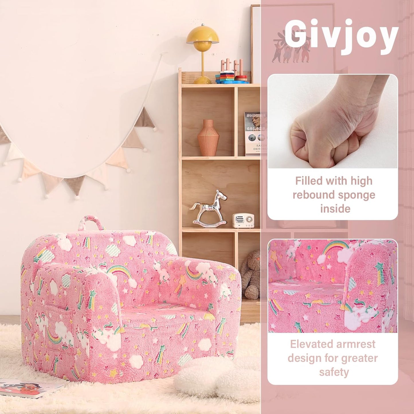 Toddler Chair Plush Kids Couch, Comfy Kids Sofa Toddler Lounger Chair for Bedroom, Convertible Toddler Couch for Girls and Boys, Reading Chair for Kids