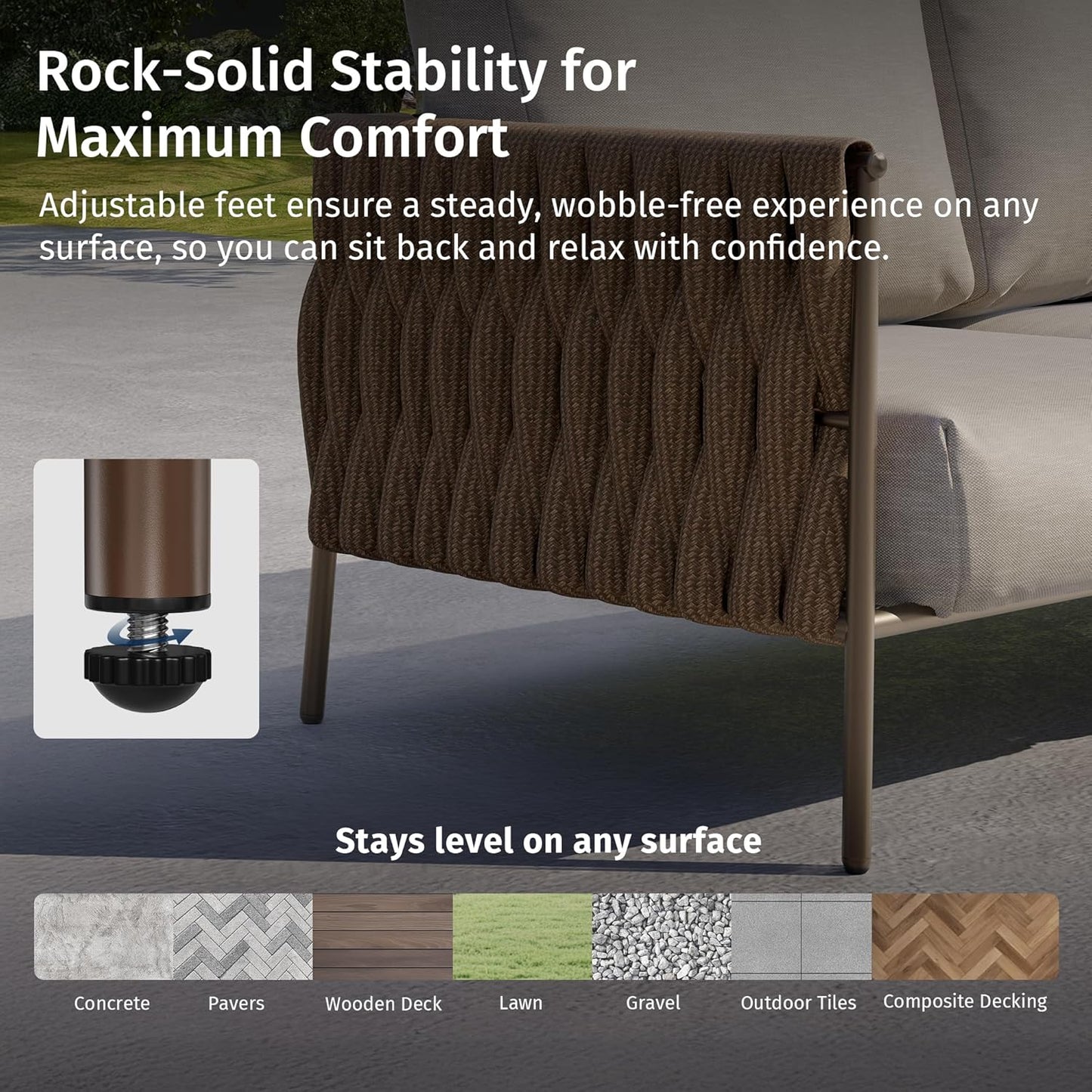 EAST OAK Life Chatter Outdoor Patio Furniture | Outdoor Sofa 3 Seats with Waterproof Thick Cushions | Deep Seating Modern Patio Sofa for Garden, Porch, Balcony & Backyard | Chestnut & Apricot