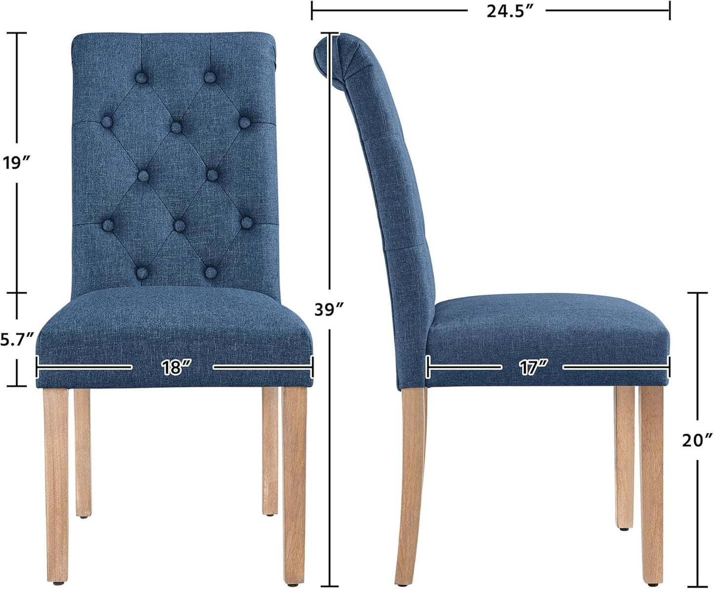 Yaheetech Dining Chairs Set of 4 Fabric Upholstered Dining Room Chairs with Button Tufted High Back and Solid Wood Legs for Kitchen/Living Room/Restaurant, Modern Style, Blue