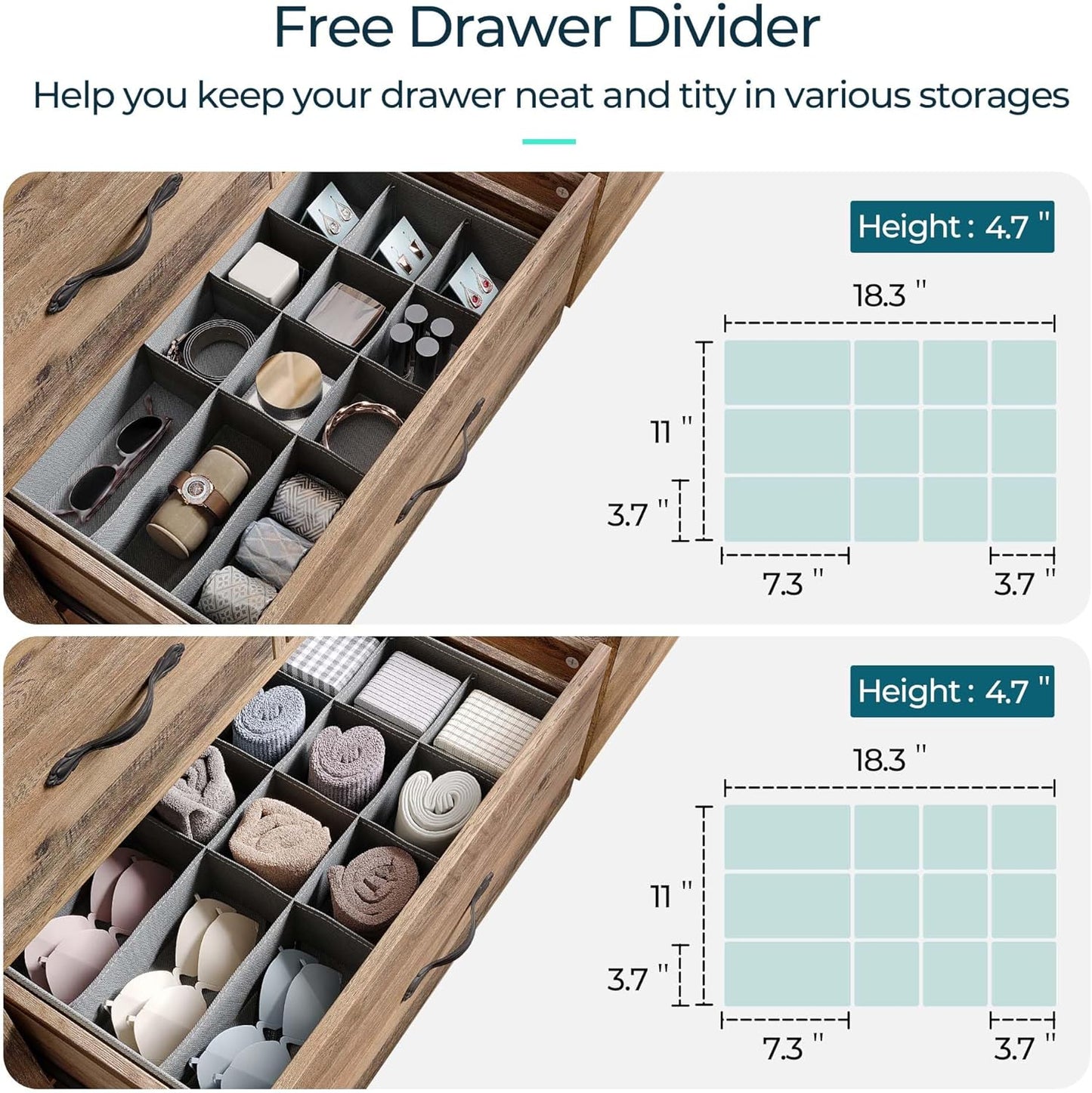 LINSY HOME 8-Drawer Dresser - Modern Bedroom Chest with Wide Drawers, Wood Storage Organizer for Bedroom or Living Room, Brown