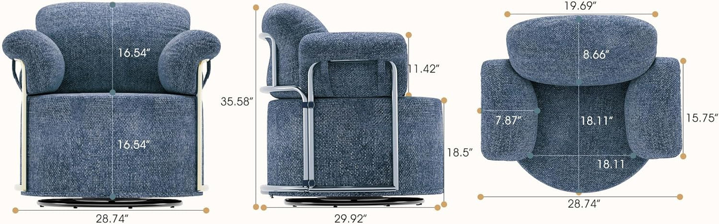 KEIKI Modern Comfy Swivel Accent Reading Chair, 360°Round Upholstered Barrel Armchair Single Club Lounge Sofa Chairs for Living Room,Bedroom, Office,Blue