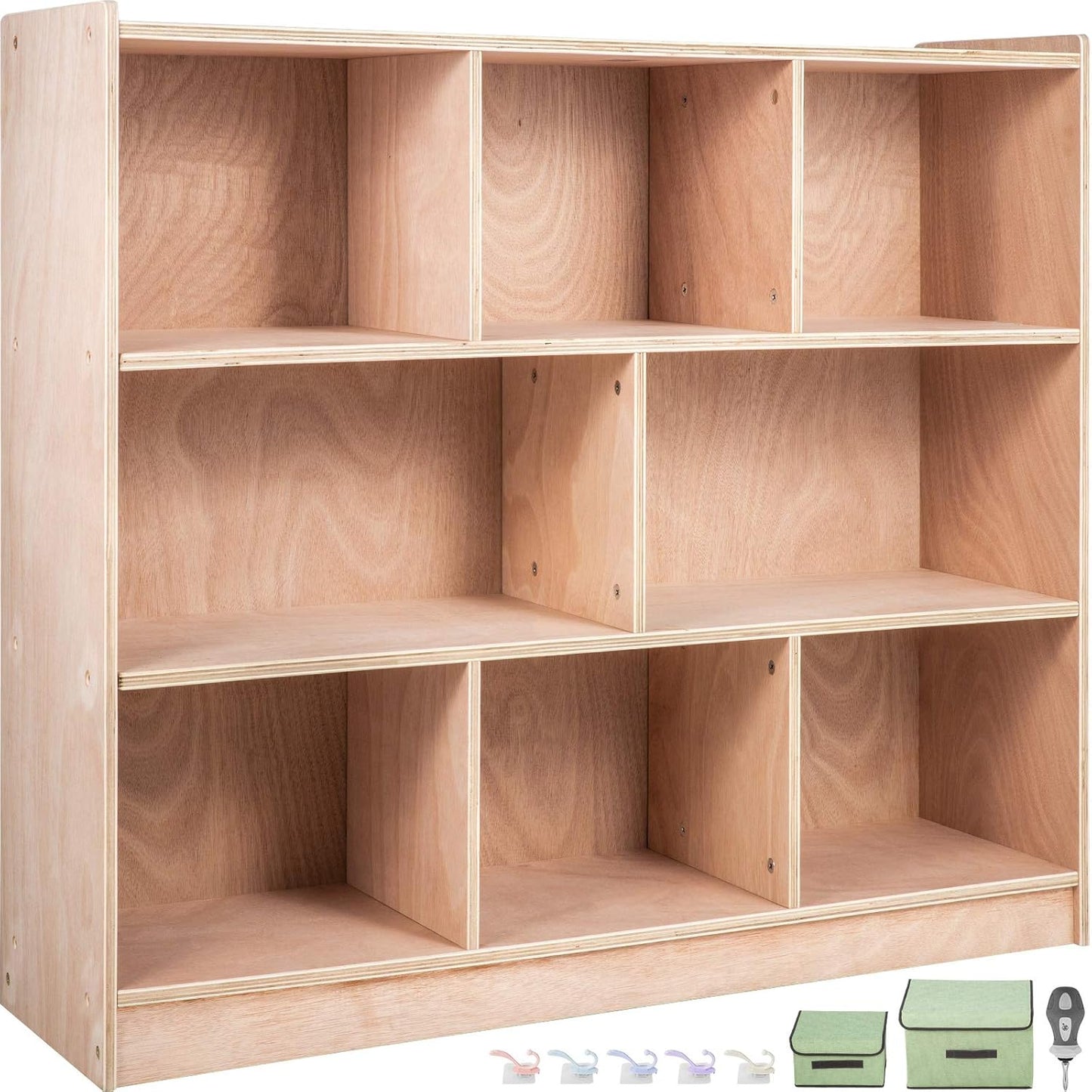 VEVOR Cubby Mobile Tray Storage Cabinet, 8-Compartment Cubby Storage Shelf, Cubby Storage Cabinet 3-Shelf, Classroom Cubbies, Classroom Furniture for Home, Daycare and Preschool, Natural