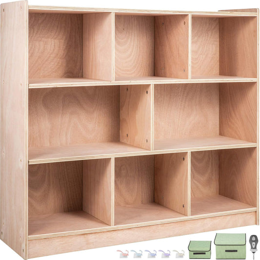 VEVOR Cubby Mobile Tray Storage Cabinet, 8-Compartment Cubby Storage Shelf, Cubby Storage Cabinet 3-Shelf, Classroom Cubbies, Classroom Furniture for Home, Daycare and Preschool, Natural