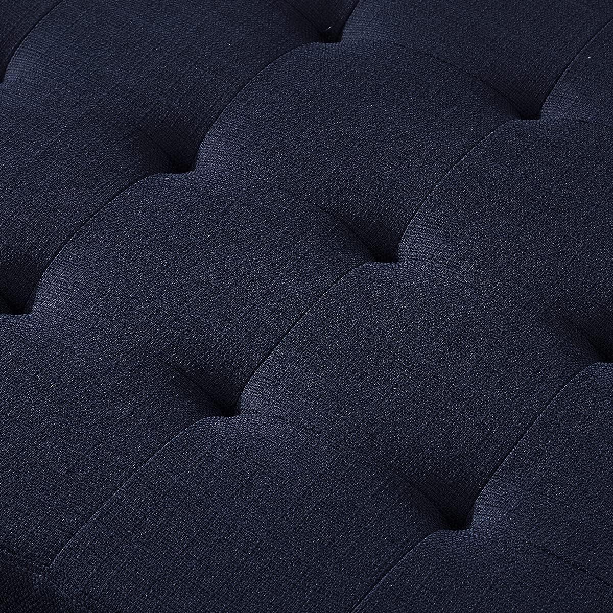 24KF Large Square Upholstered Tufted Linen Ottoman, Large Footrest Ottoman with Solid Wood Shelf- Navy Blue