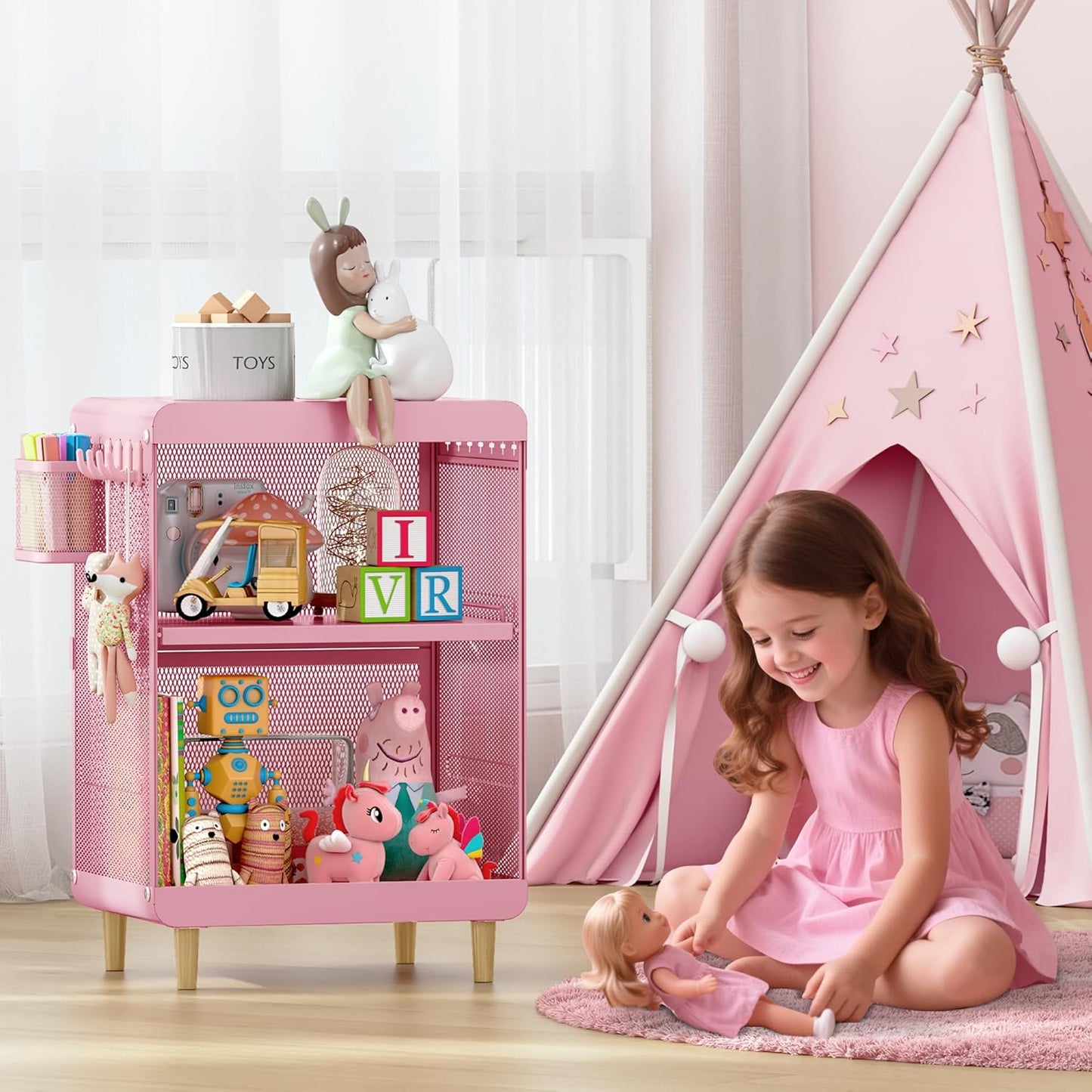 Kids Nightstand,Kids Bedside Table,Teen Girls Night Stand,Toddler Night Stand,End Table for Girls Room Storage,Pink nightstand