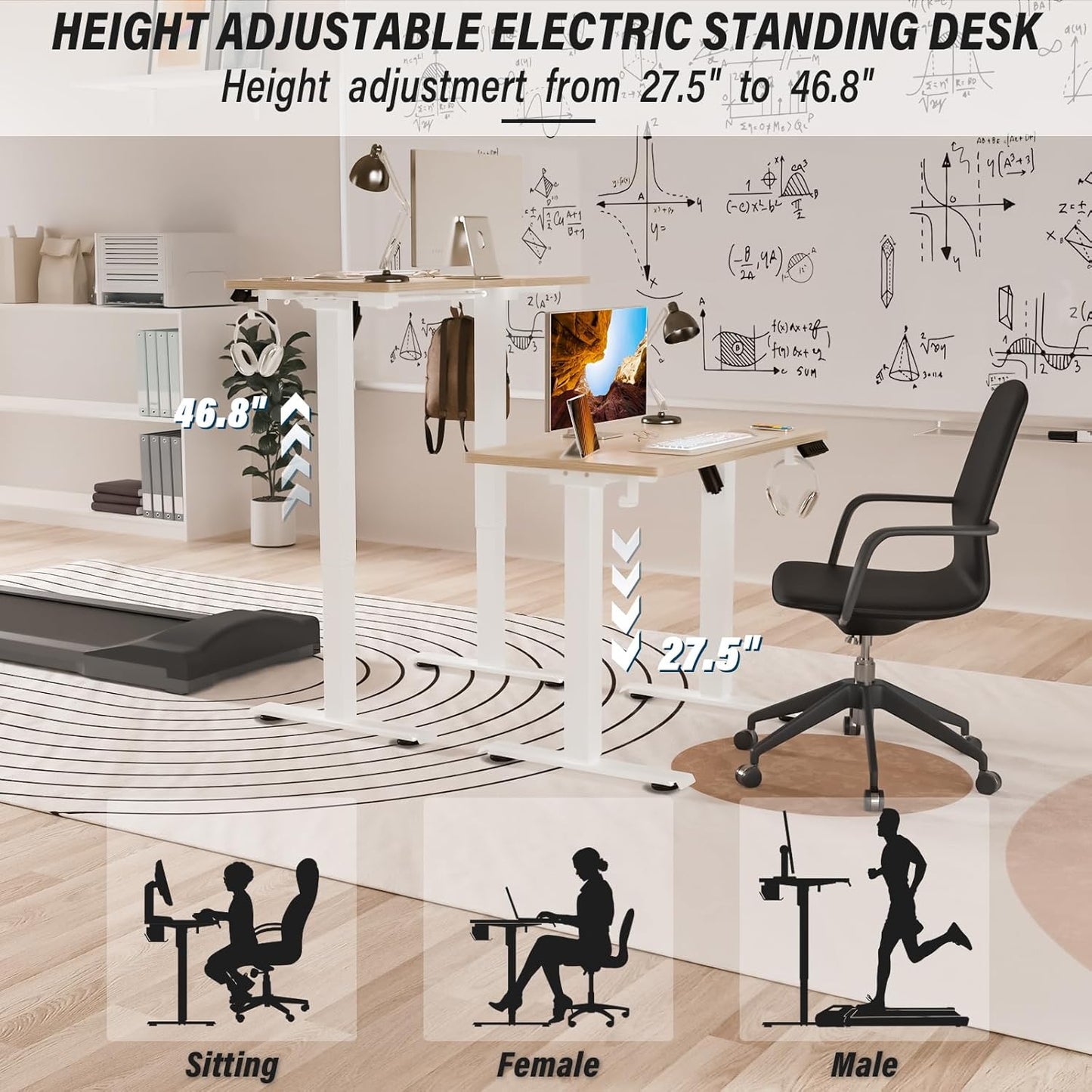 Kingant Standing Desk Height Adjustable Small Electric Stand Up Desks [35 x 20 Inch] - Ergonomic Sit Stand Desk Rising Desks for Home Office Computer Desk Workstation with Cable Management