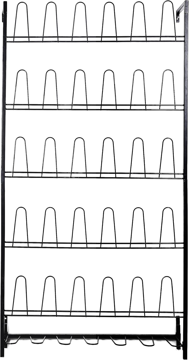 MyGift Modern Matte Black Metal Hanging Shoe Rack for Walk in Closet, Mudroom and Entryway, Wall Mounted Space Saving Organizer for Shoes and Boots, Holds 18 Pairs