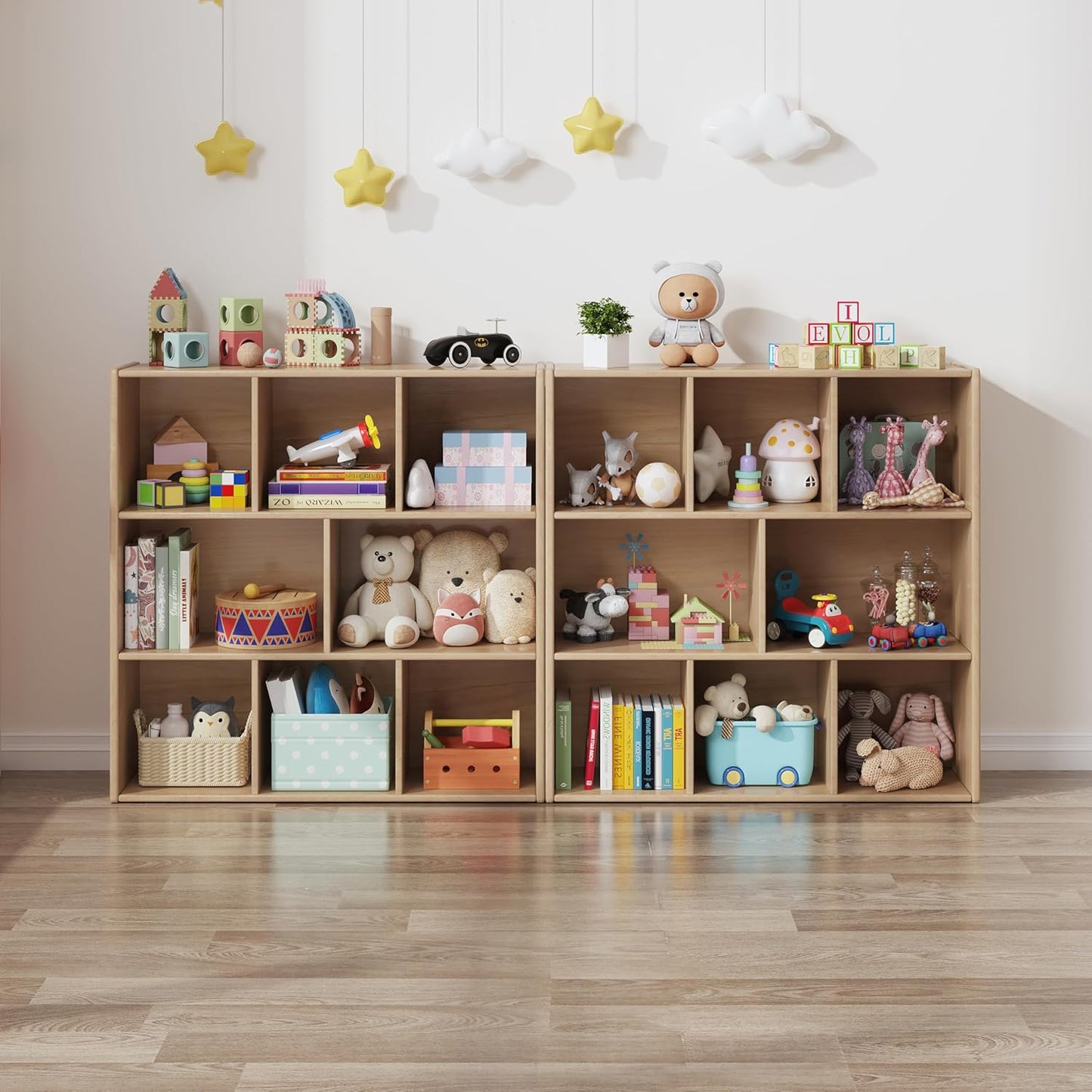 3-Tier Montessori Solid Wood Shelves Toy Organizers and Storage,8-Compartment Storage Cabinet with 4 Wheels,for Toddler Kids Room,Playroom,Classroom,Nursery,Kindergarten