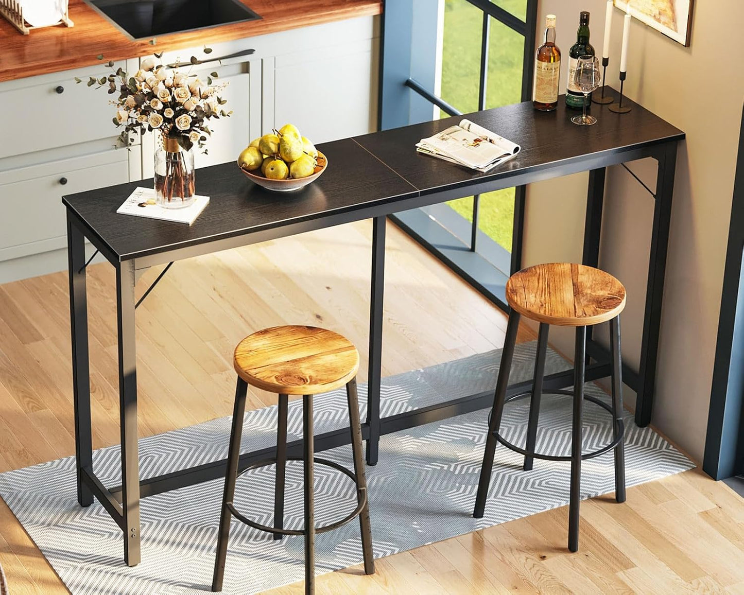 ODK 71 Inch Bar Table, Bar Height Pub Table, Counter Height Bar Table, Rectangular High Top Kitchen & Dining Counter Tables with Sturdy Legs & Easy-to-Clean Top, Black