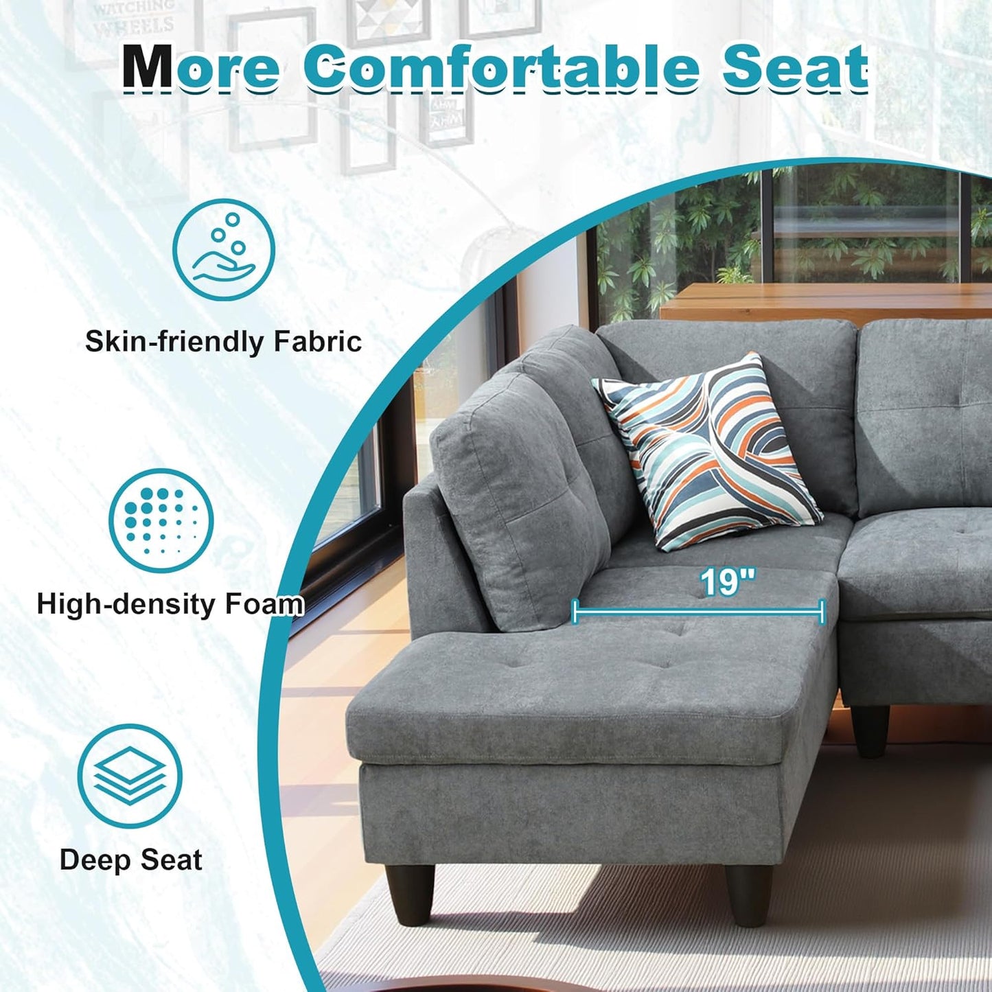 97" Oversized Sectional Couch, L Shaped Couch with Storage Ottoman, Modern Modular Sofa with Deep Seat, Sectional Couches for Living Room and Office, Dark Grey (Fluffy Fabric)