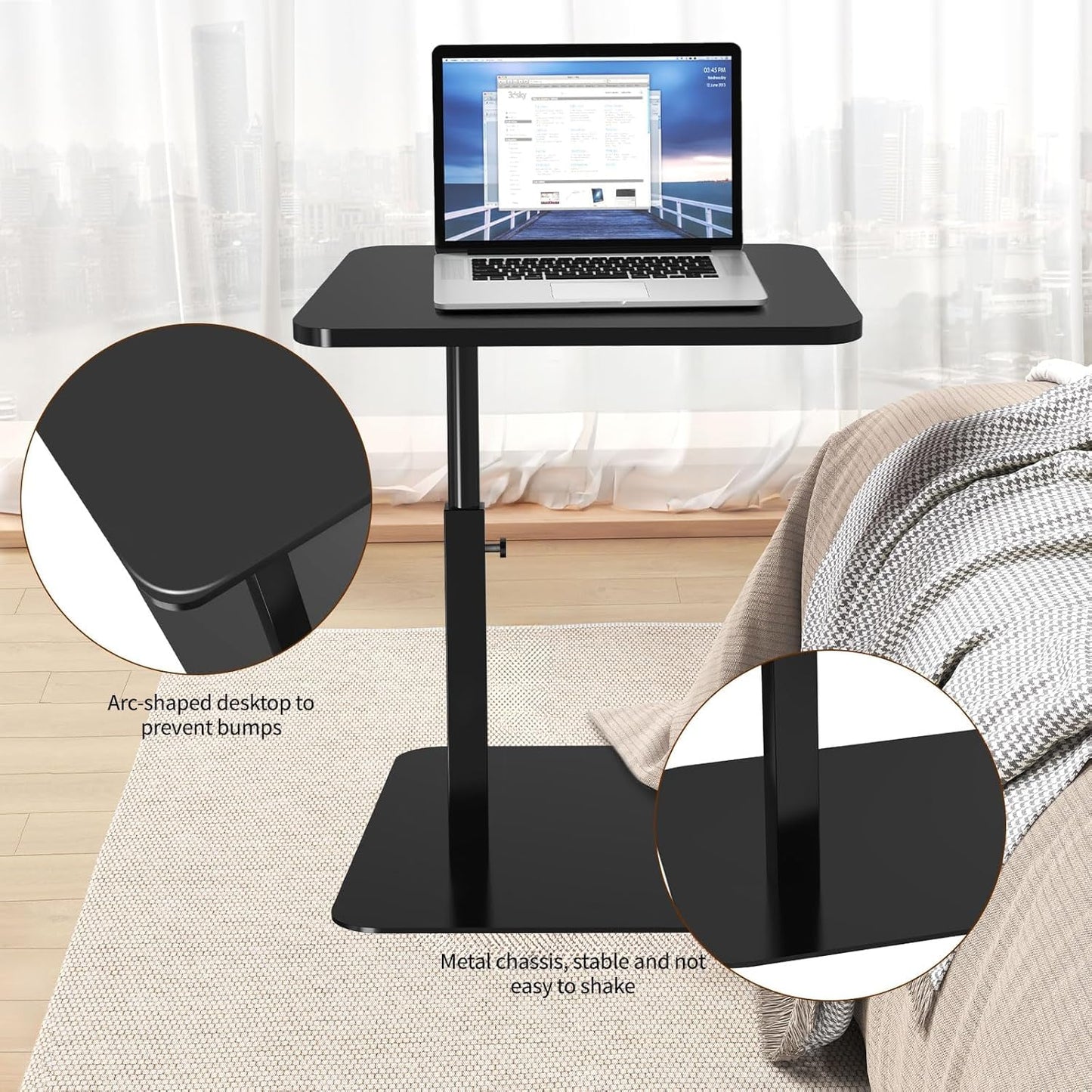 C Table for Sofa, C Table Adjustable Height, Living Room/Bedroom Small C Side, Tables for Small Spaces Table, Living Room Table, Bedroom Table, Bedside Table(Pine Wood) (Walnut Color)